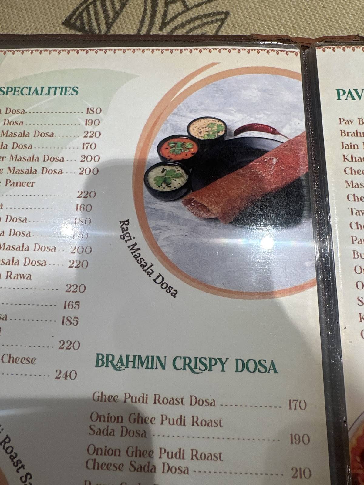 South Indian Brahmin Cafe menu