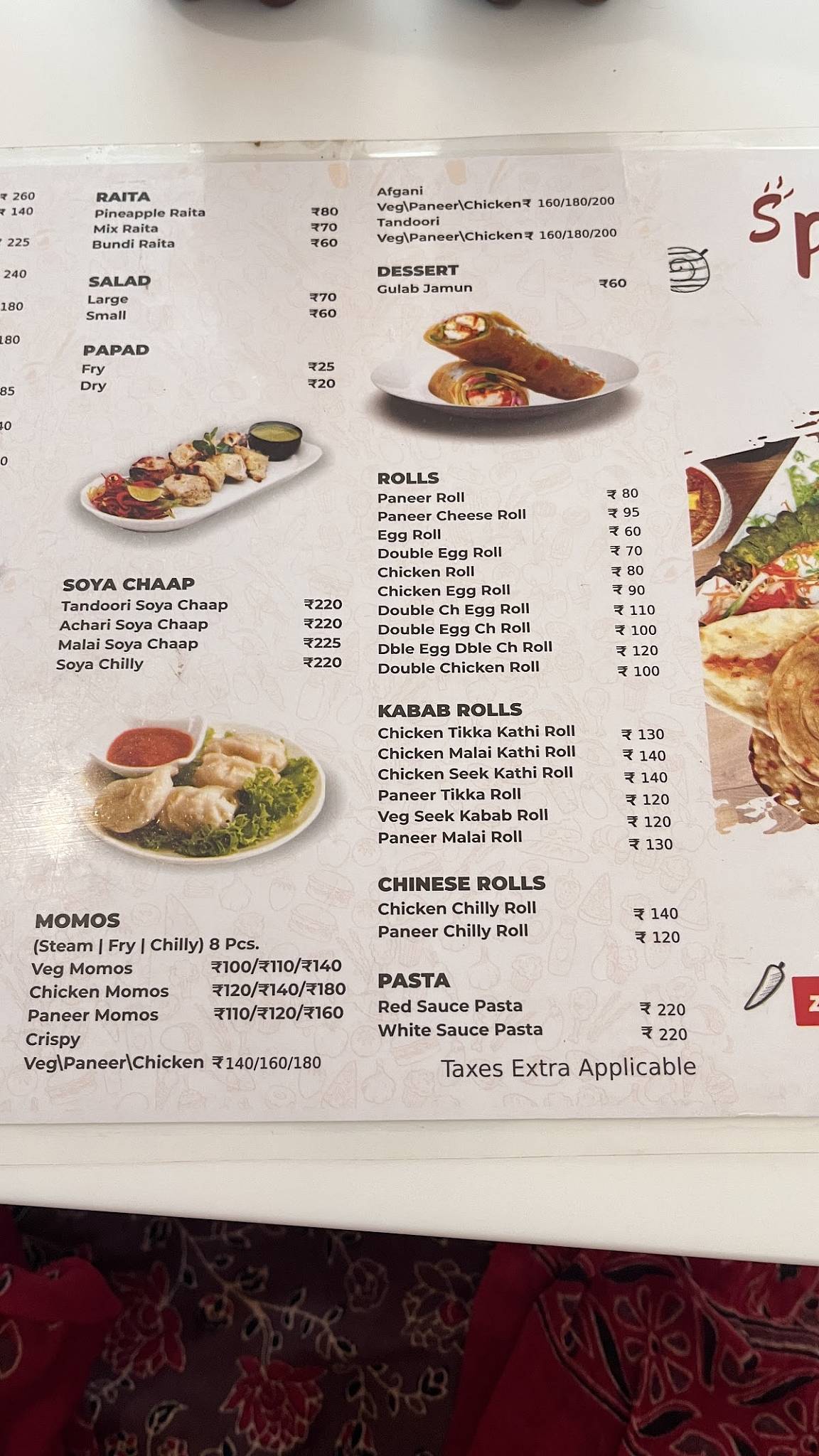 Spice Roots menu