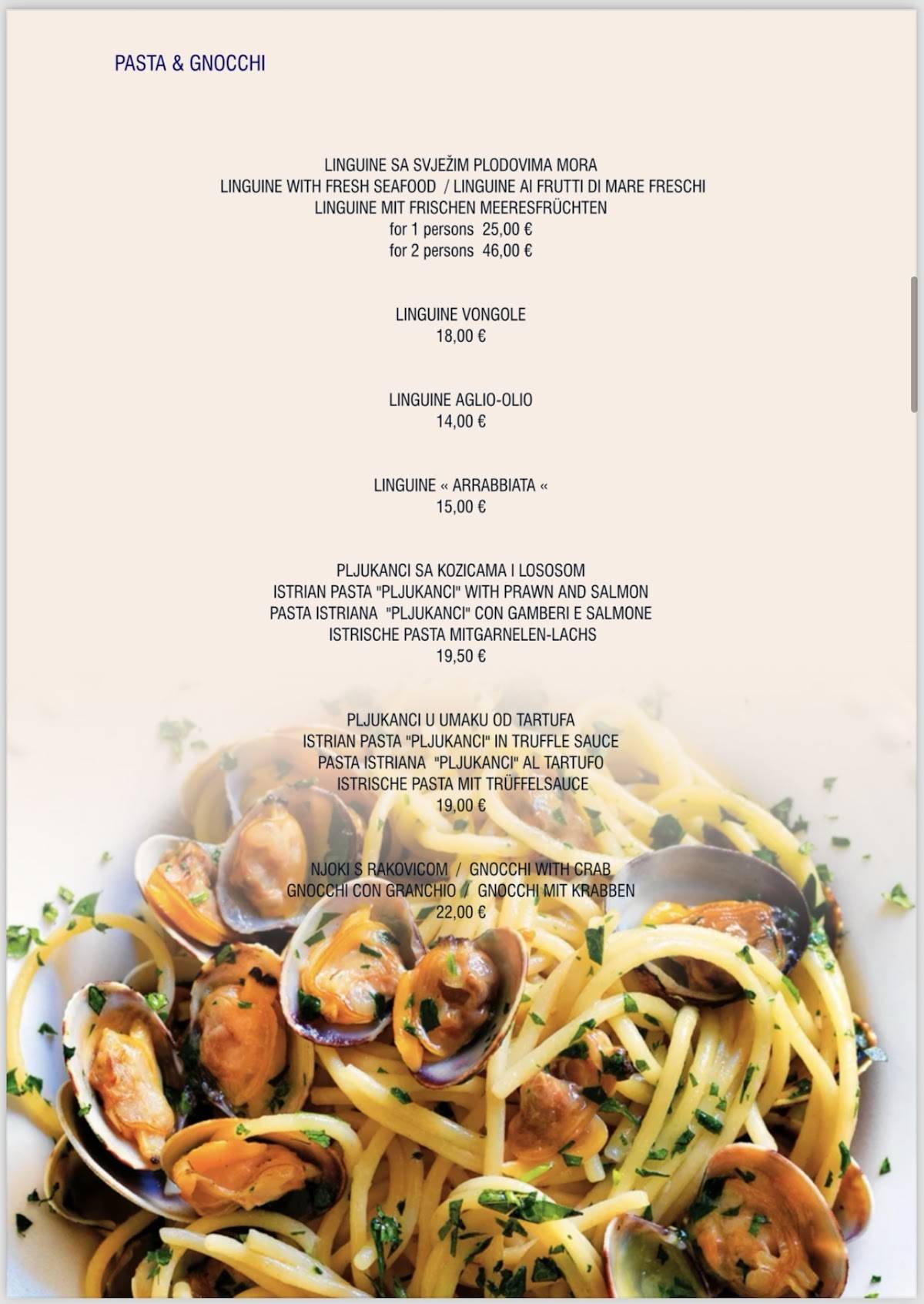 Menu di Restaurant Stella Di Mare 