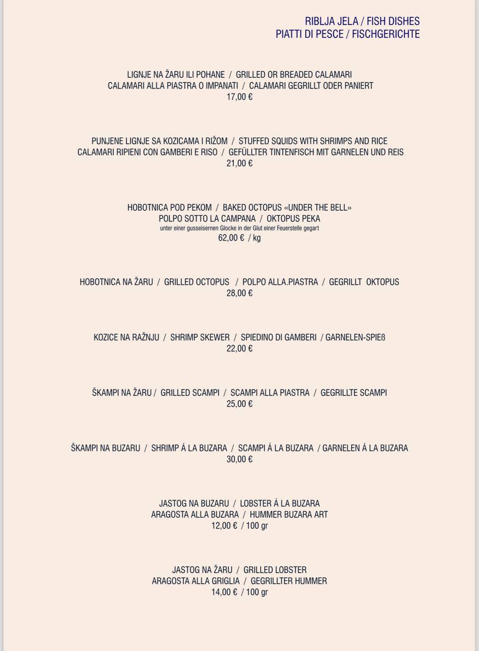 Menu di Restaurant Stella Di Mare 