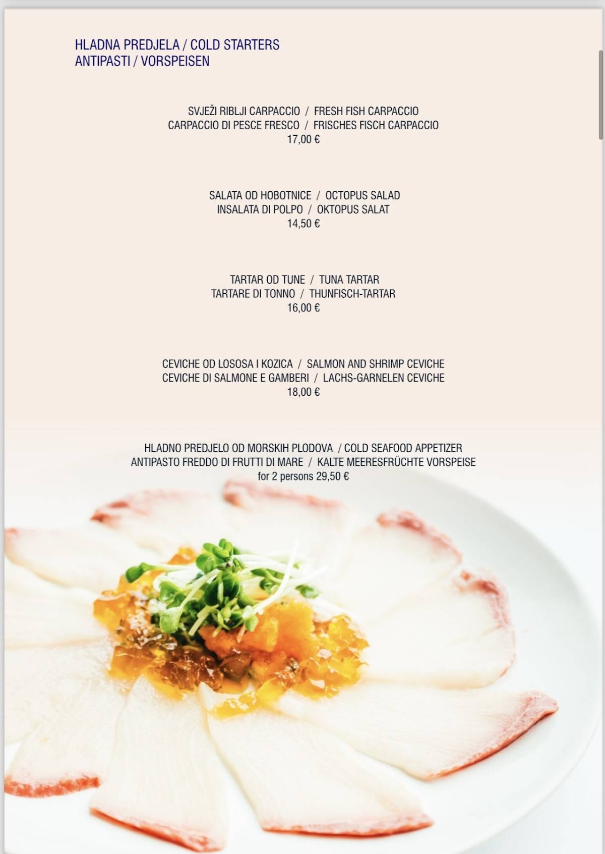 Menu di Restaurant Stella Di Mare 