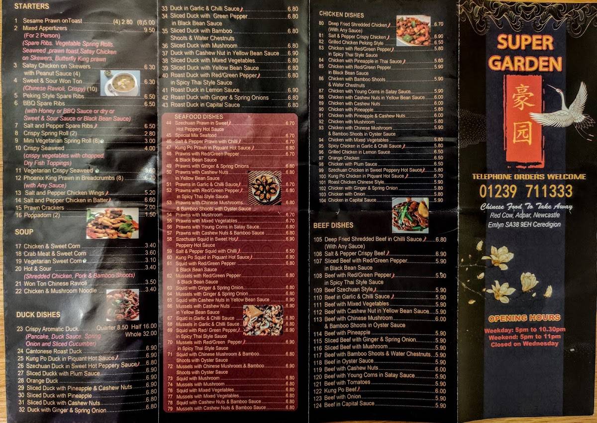Menu at Super Garden restaurant, Newcastle Emlyn