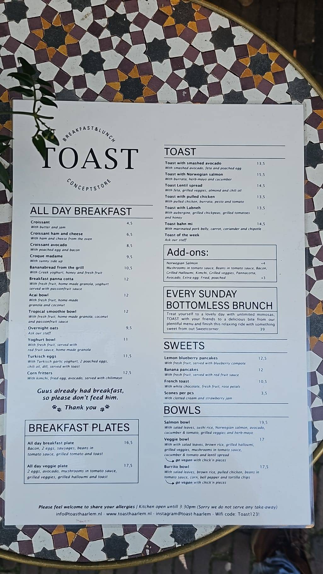 Menu de TOAST