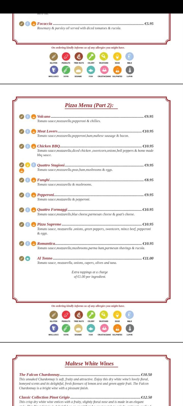 Menu de Ta' Klariċċ Restaurant