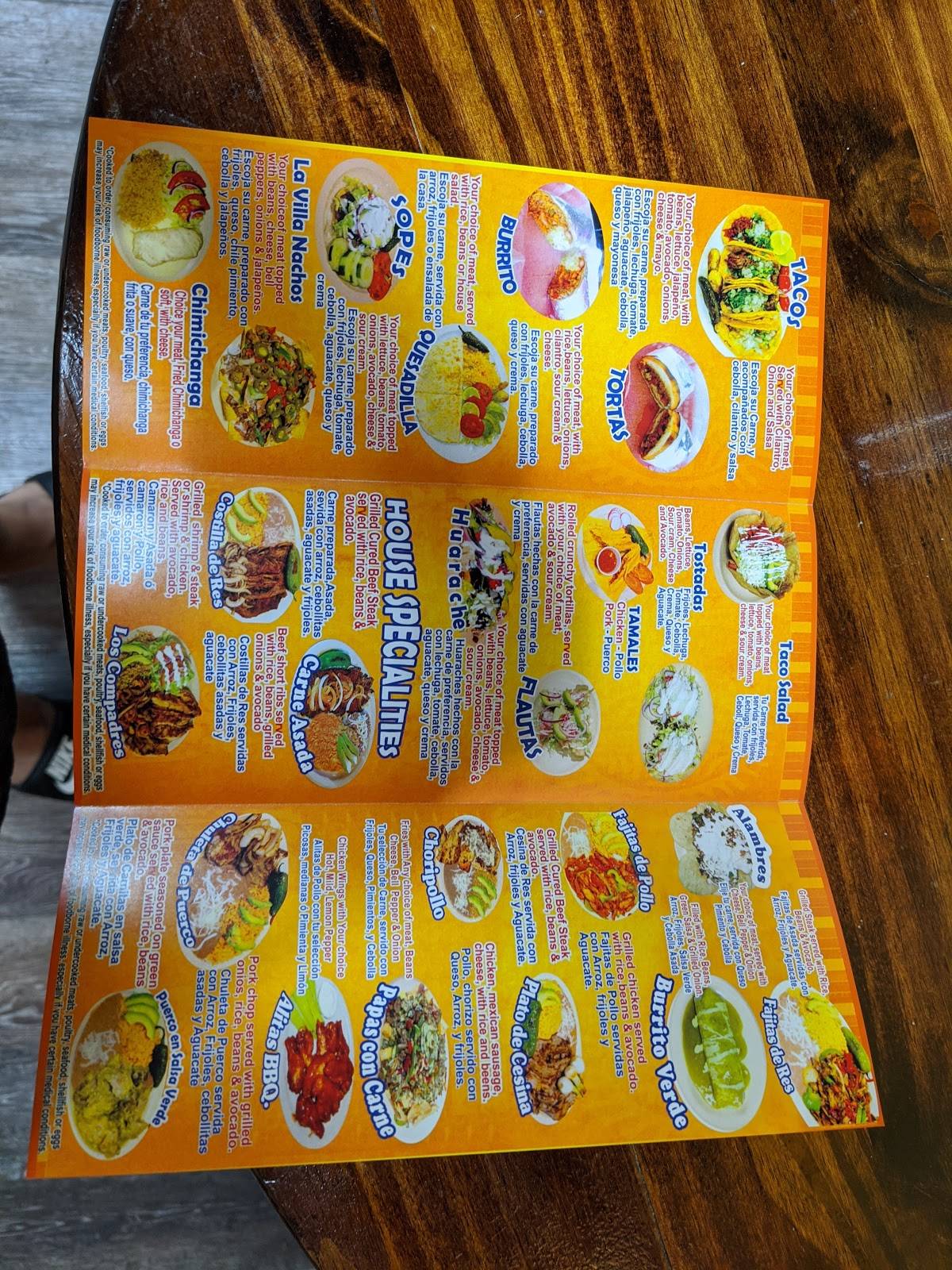 Menu at Tacos La Villa restaurant, Kennesaw