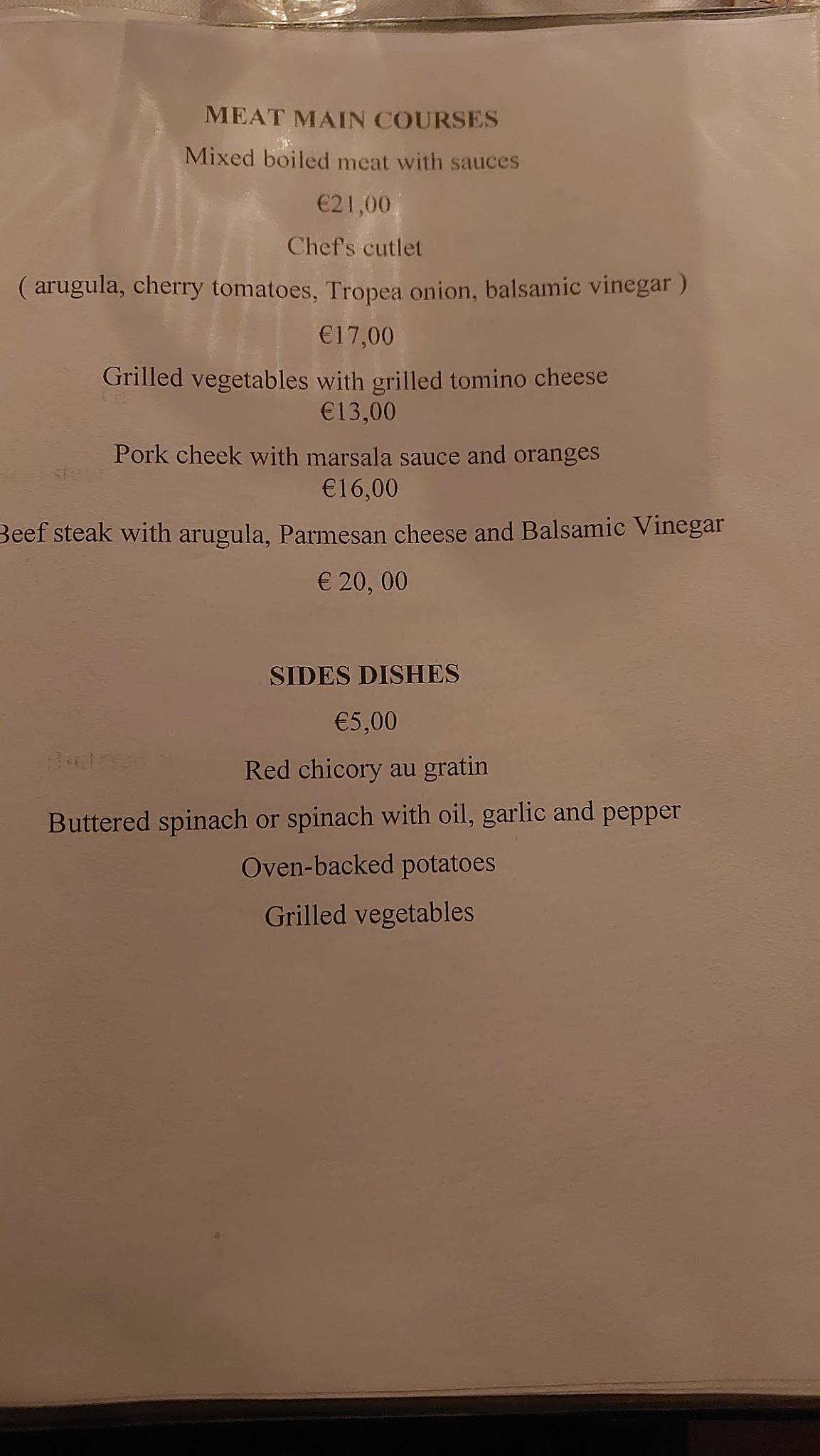 Menu di Taverna dei Servi 