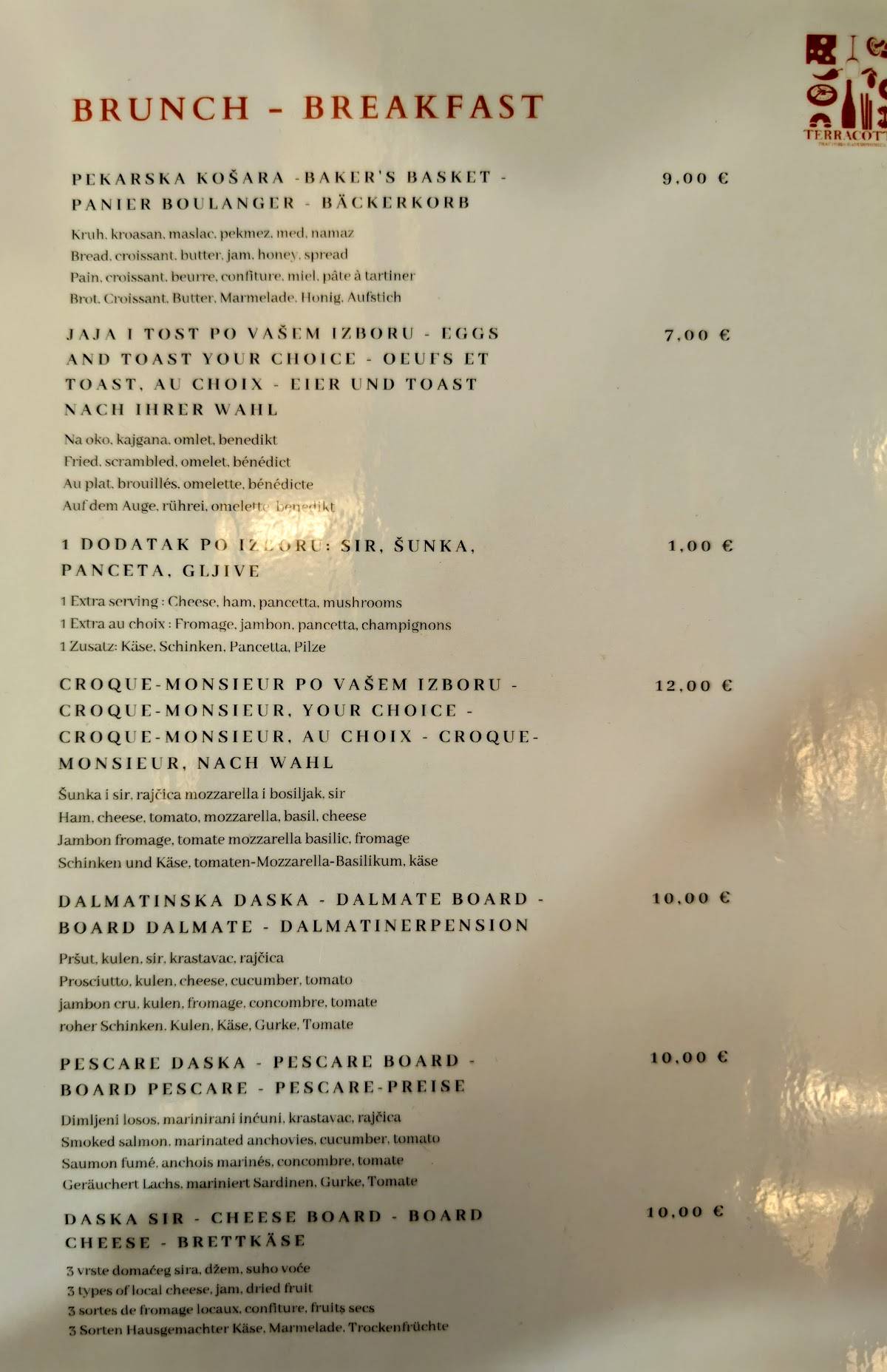 Menu di Restaurant Terracotta 