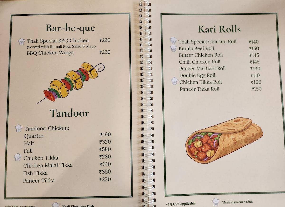 Thali Restaurant menu