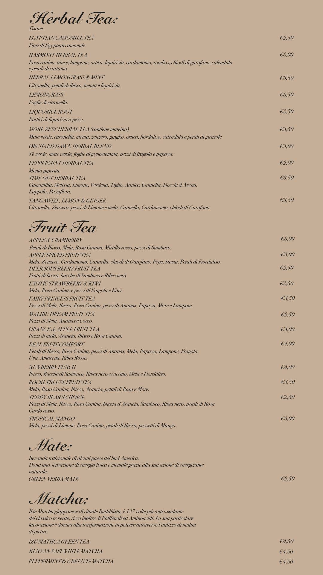 Menu di The Harp Tea Room 