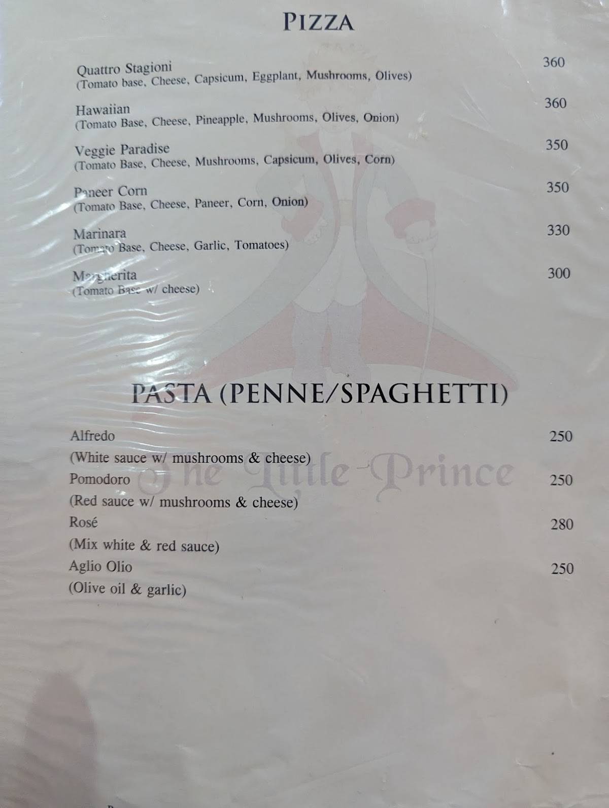 The Little Prince Restaurant menu