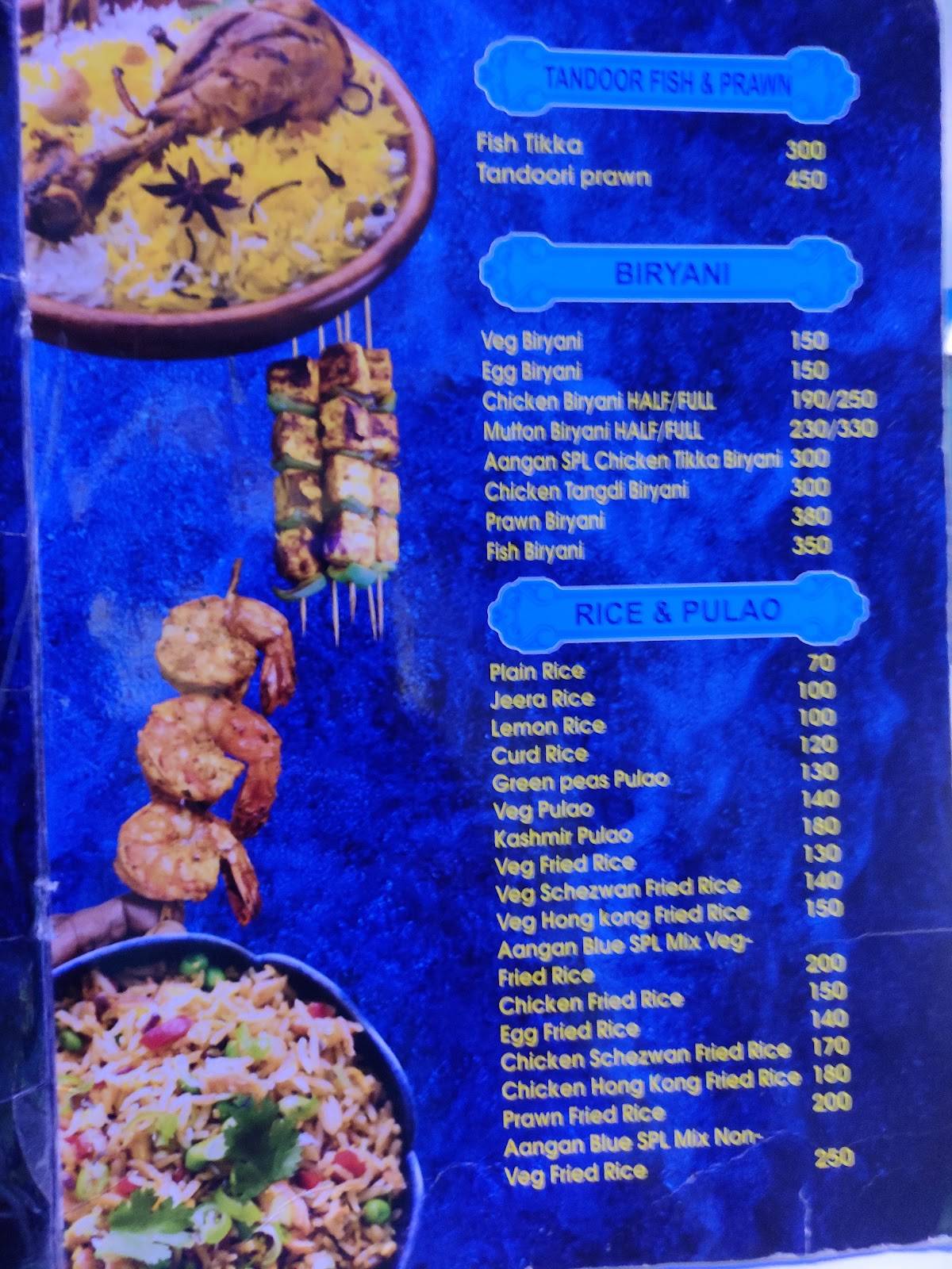 The New Aangan Blue menu