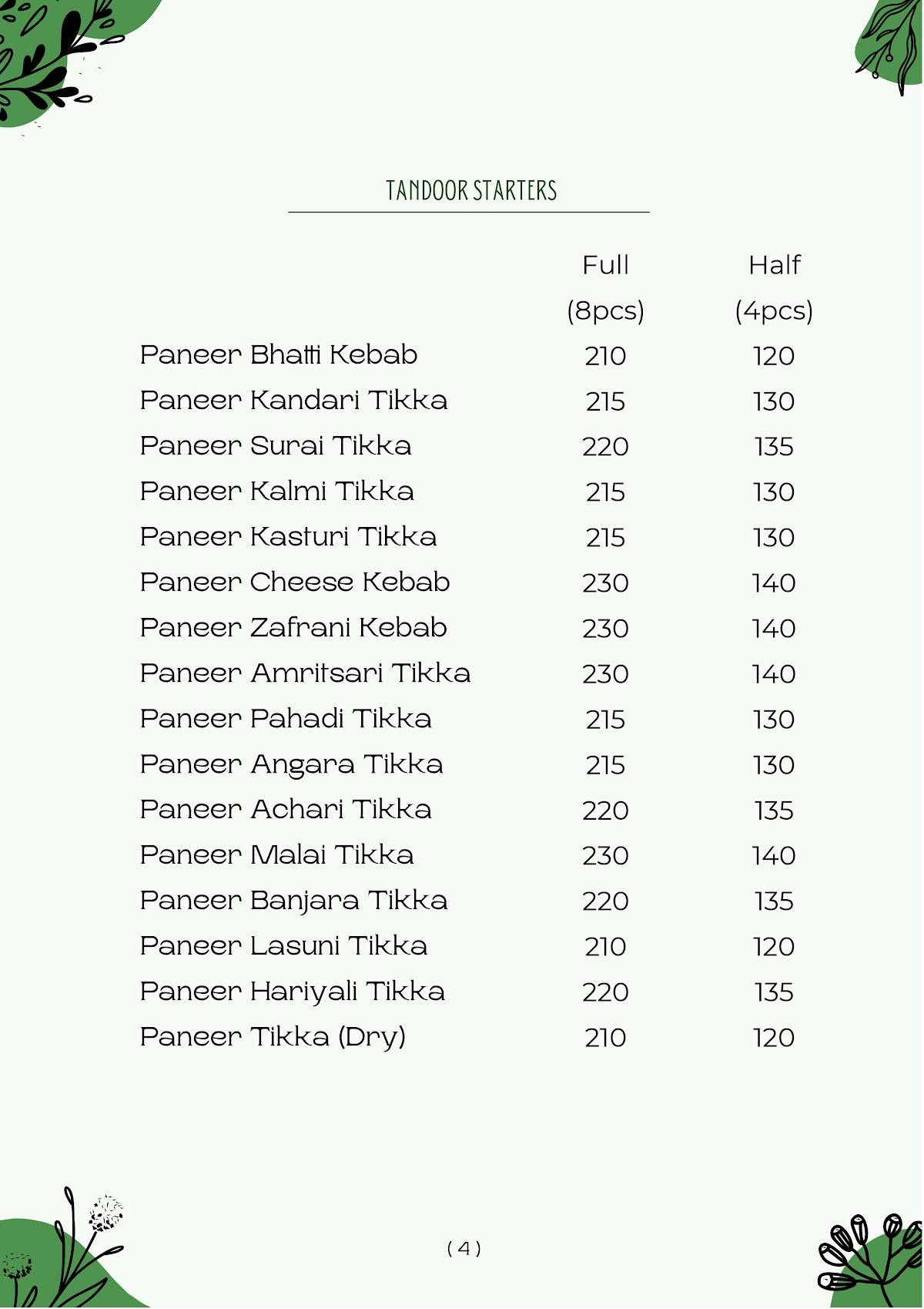 The Table Restaurant - Family Garden & Kitchen menu