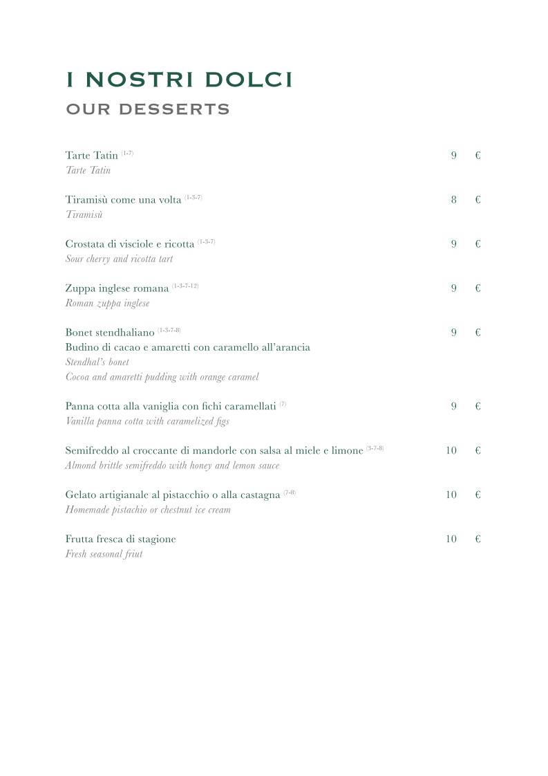 Menu di Trattoria Stendhal Roma 