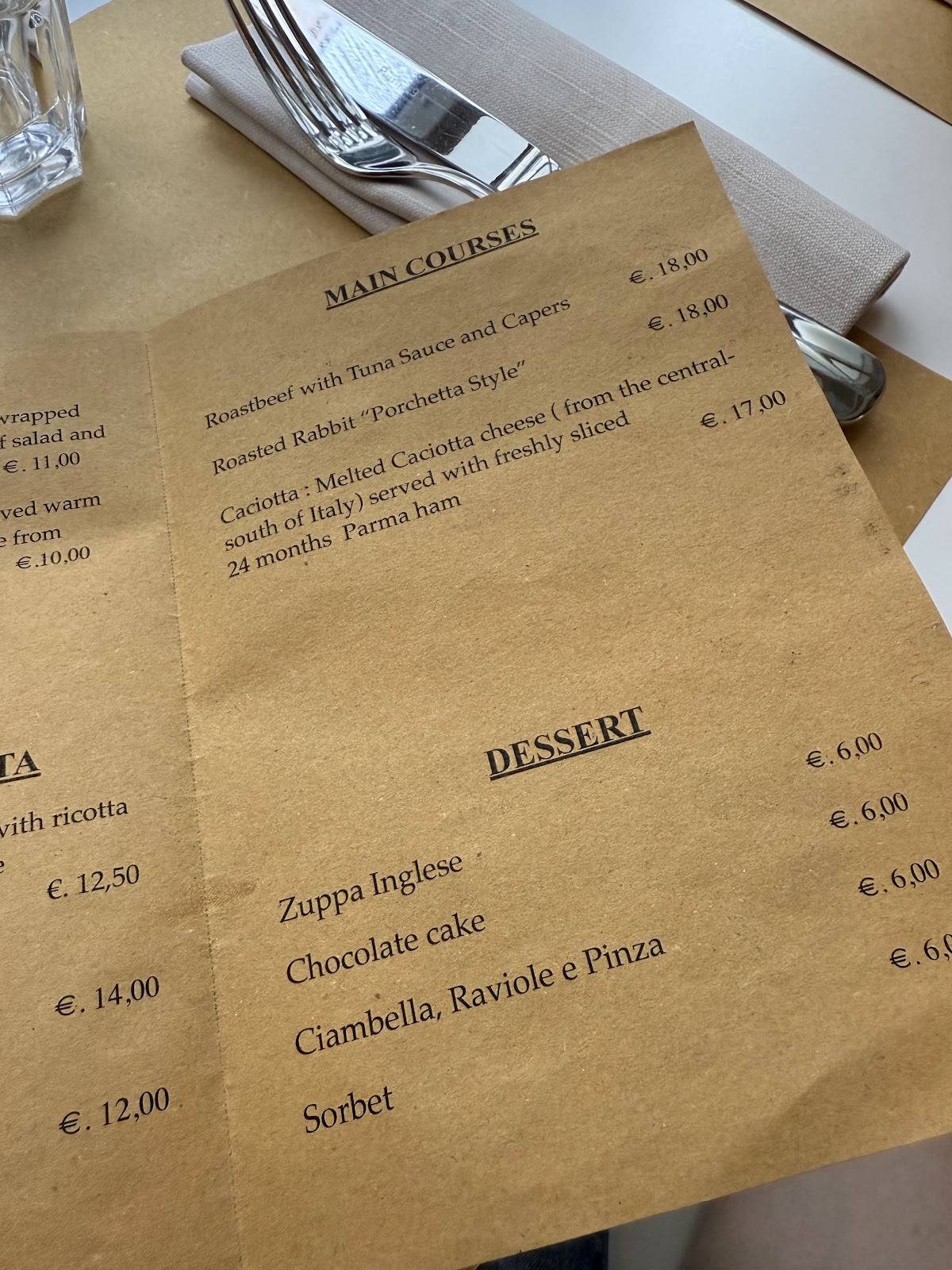 Menu di Trattoria di Via Serra 