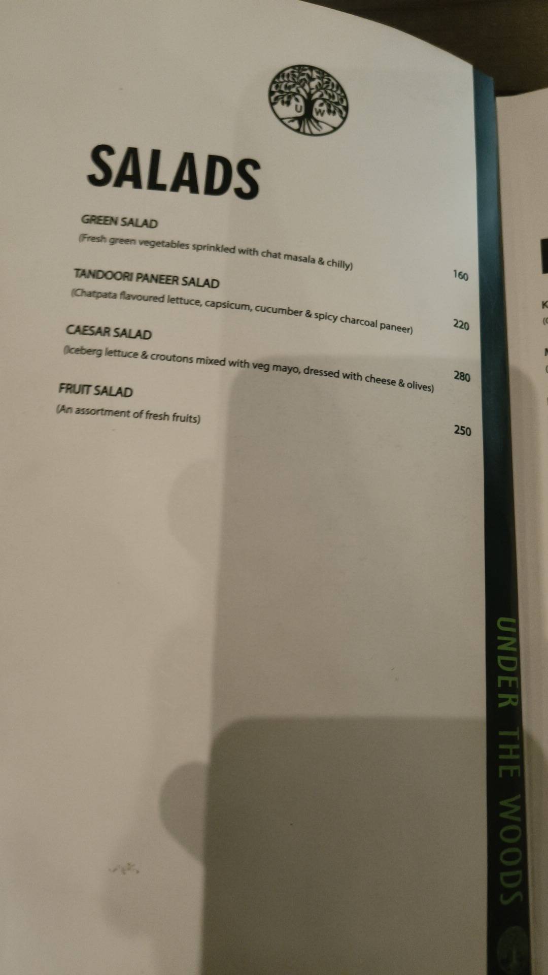 UNDER THE WOODS menu