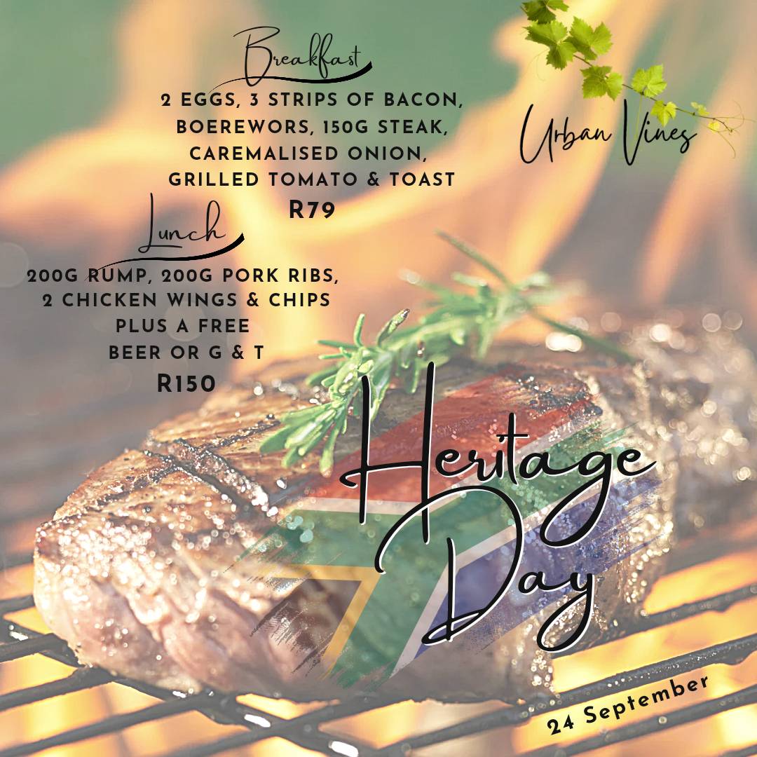 Menu at Urban Vines bistro and vineyard restaurant, Vanderbijlpark