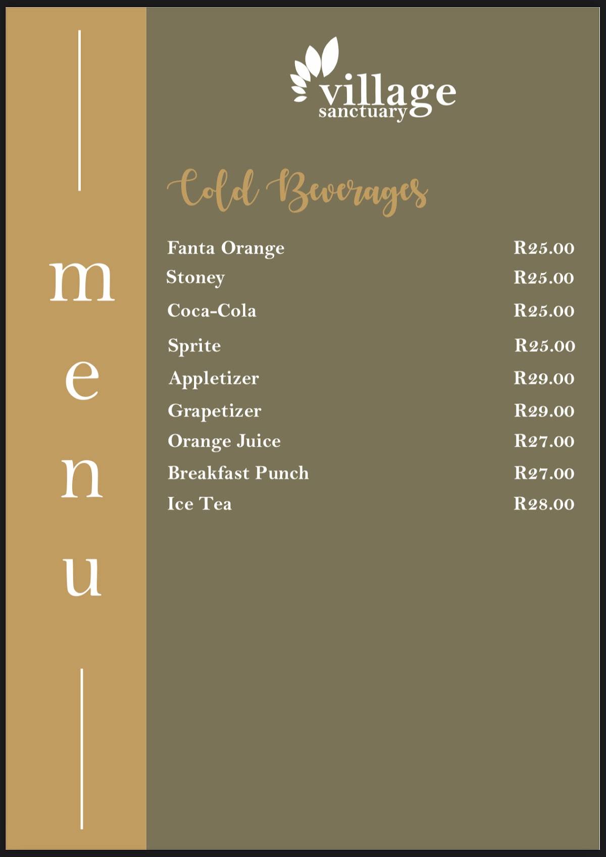 Menu at Village Sanctuary restaurant, Zebediela