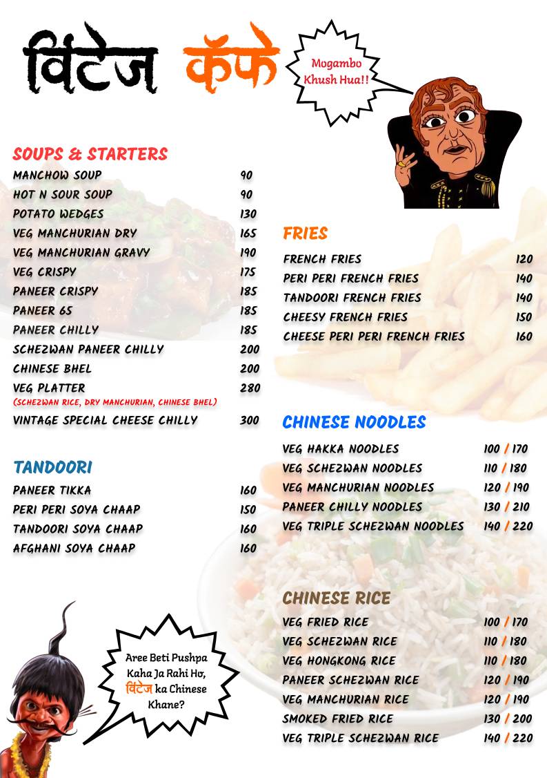Vintage Cafe menu