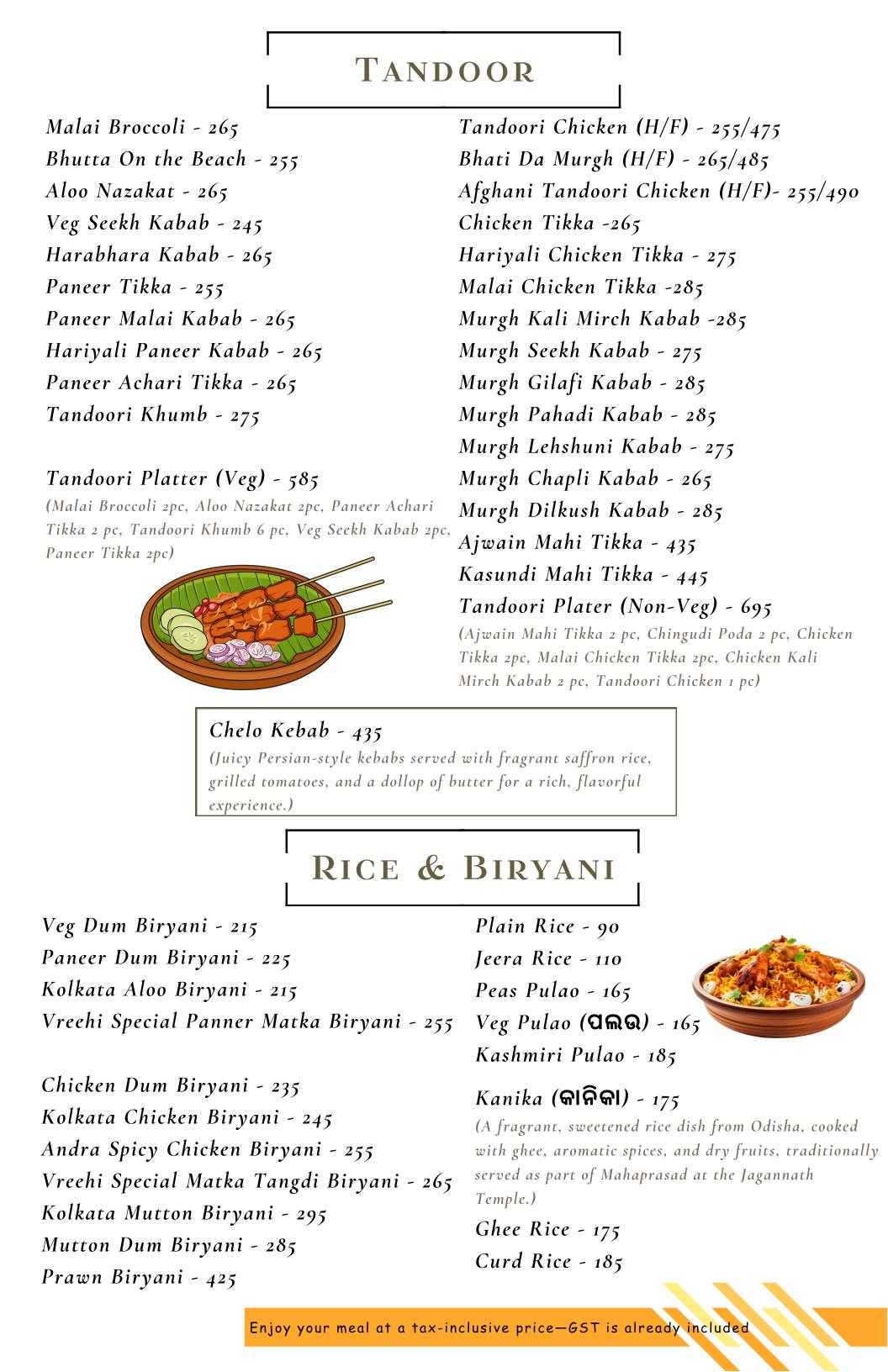 Vreehi - Multi Cuisine Restaurant (Odia, Bengali, Indian, Chinese & Continental) in Ranchi menu