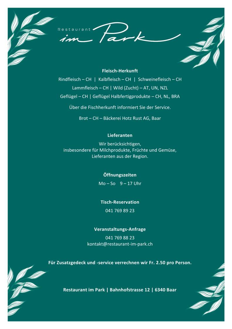 Menu di Restaurant im Park 