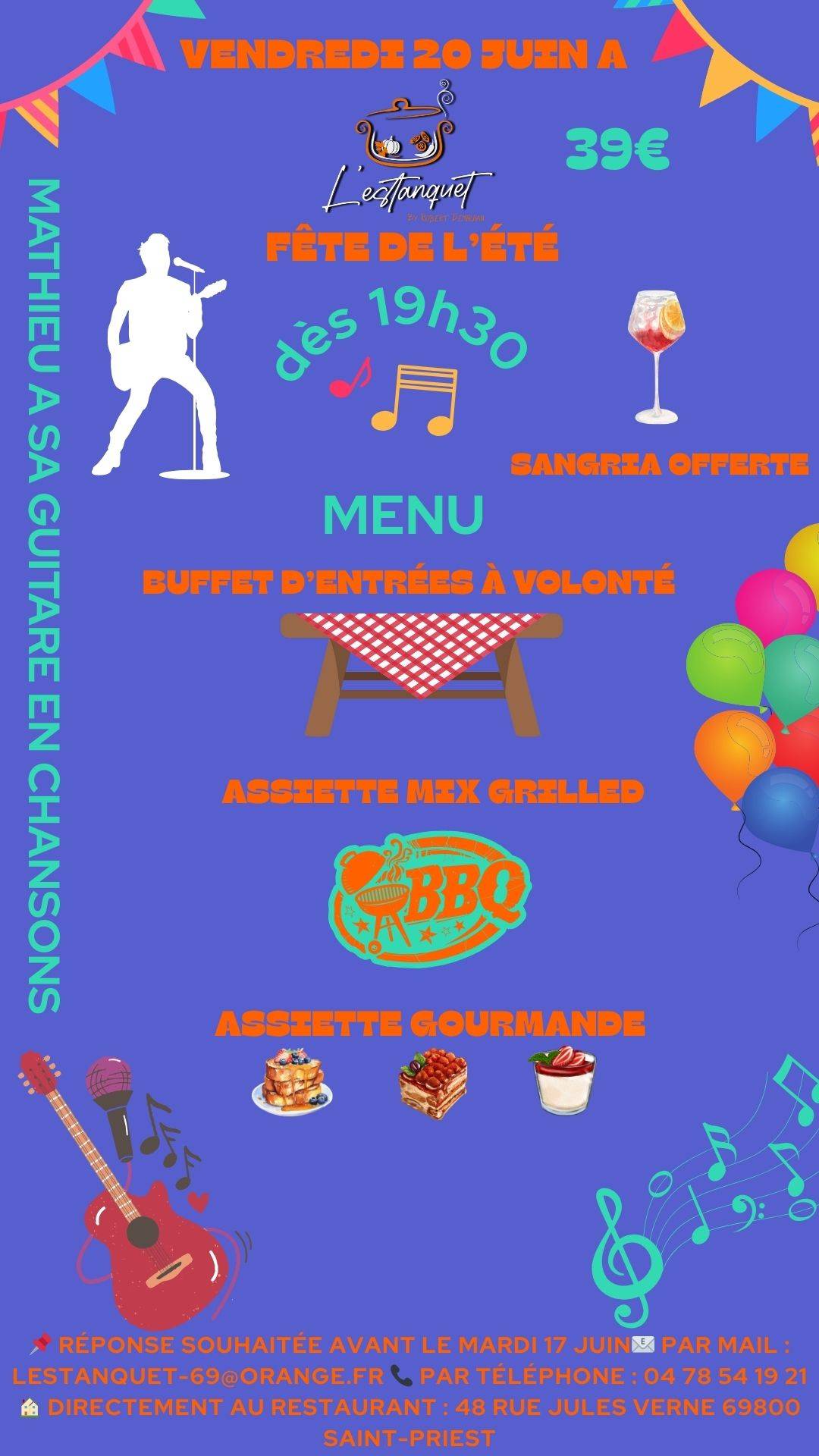 Menu de Restaurant l'Estanquet