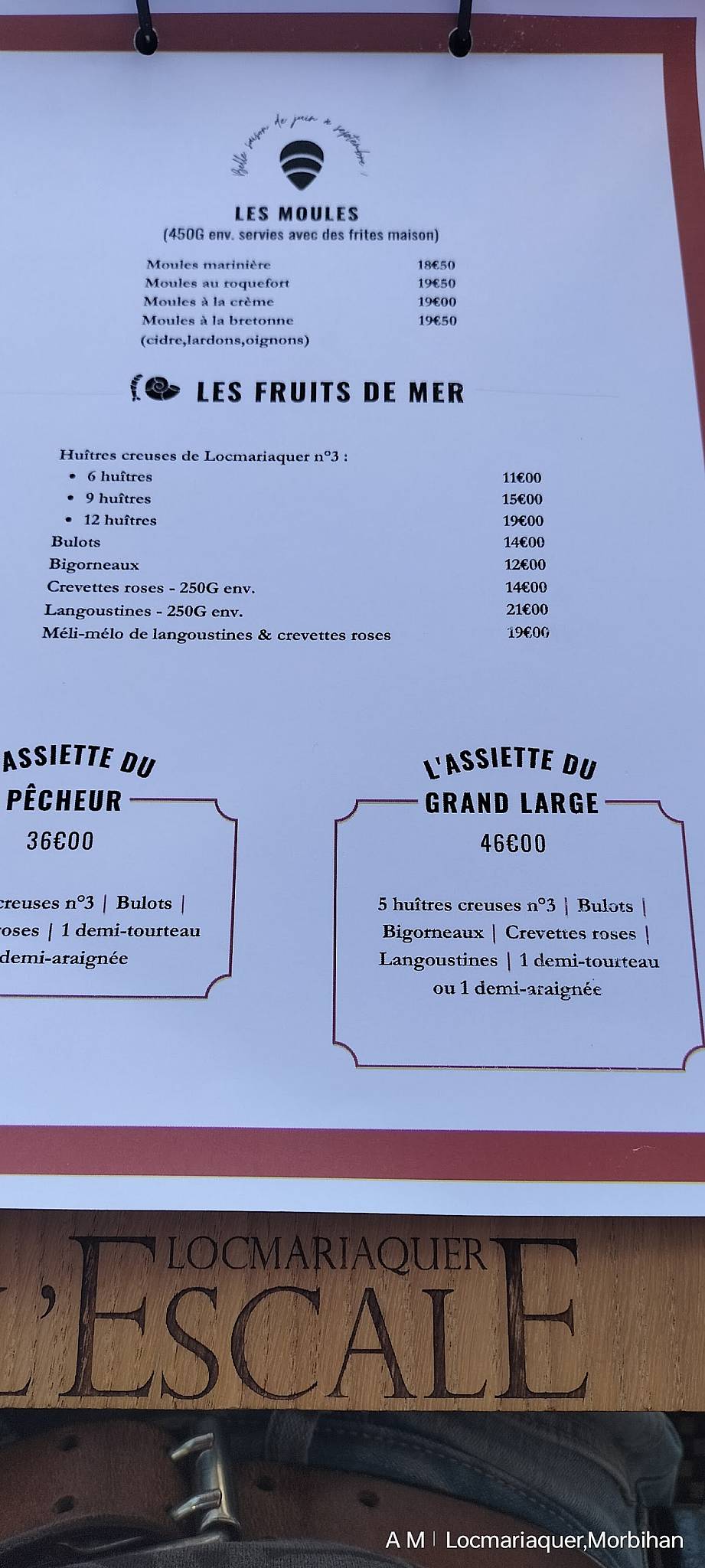Menu de Restaurant l’escale