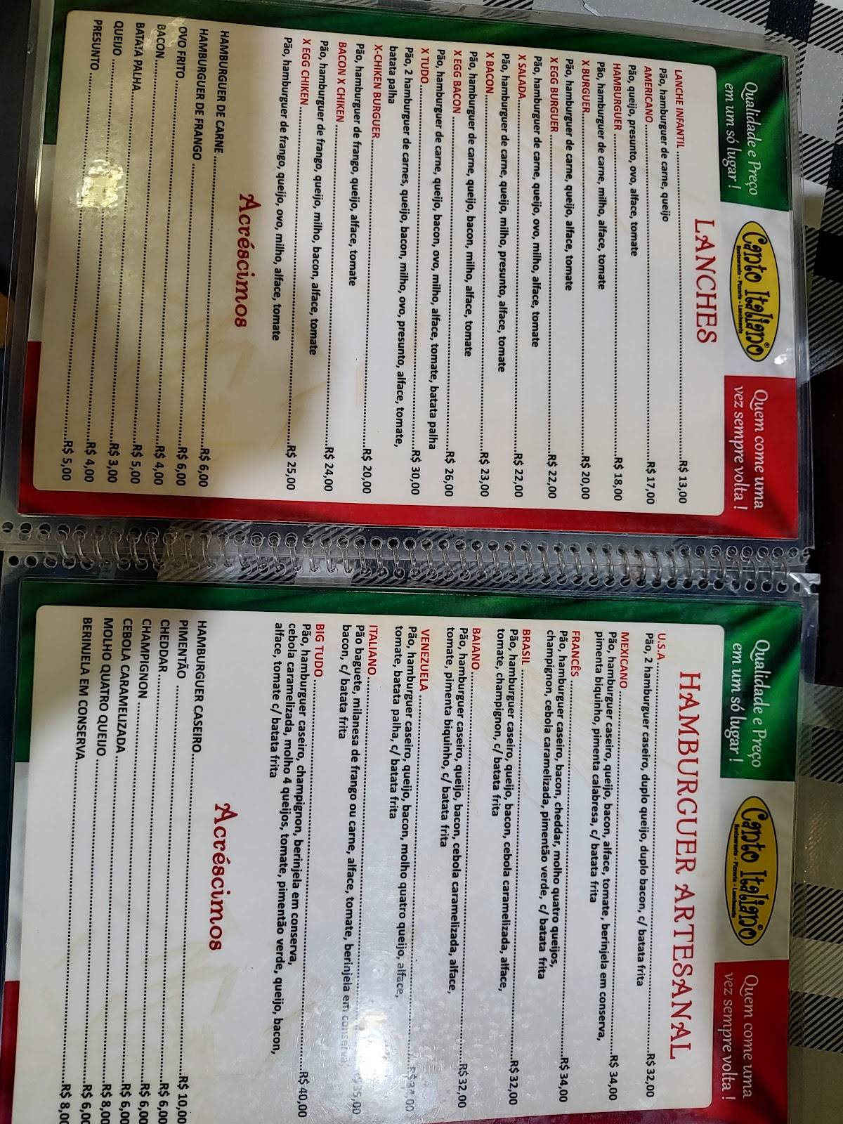 Restaurante Canto Italiano cardápio