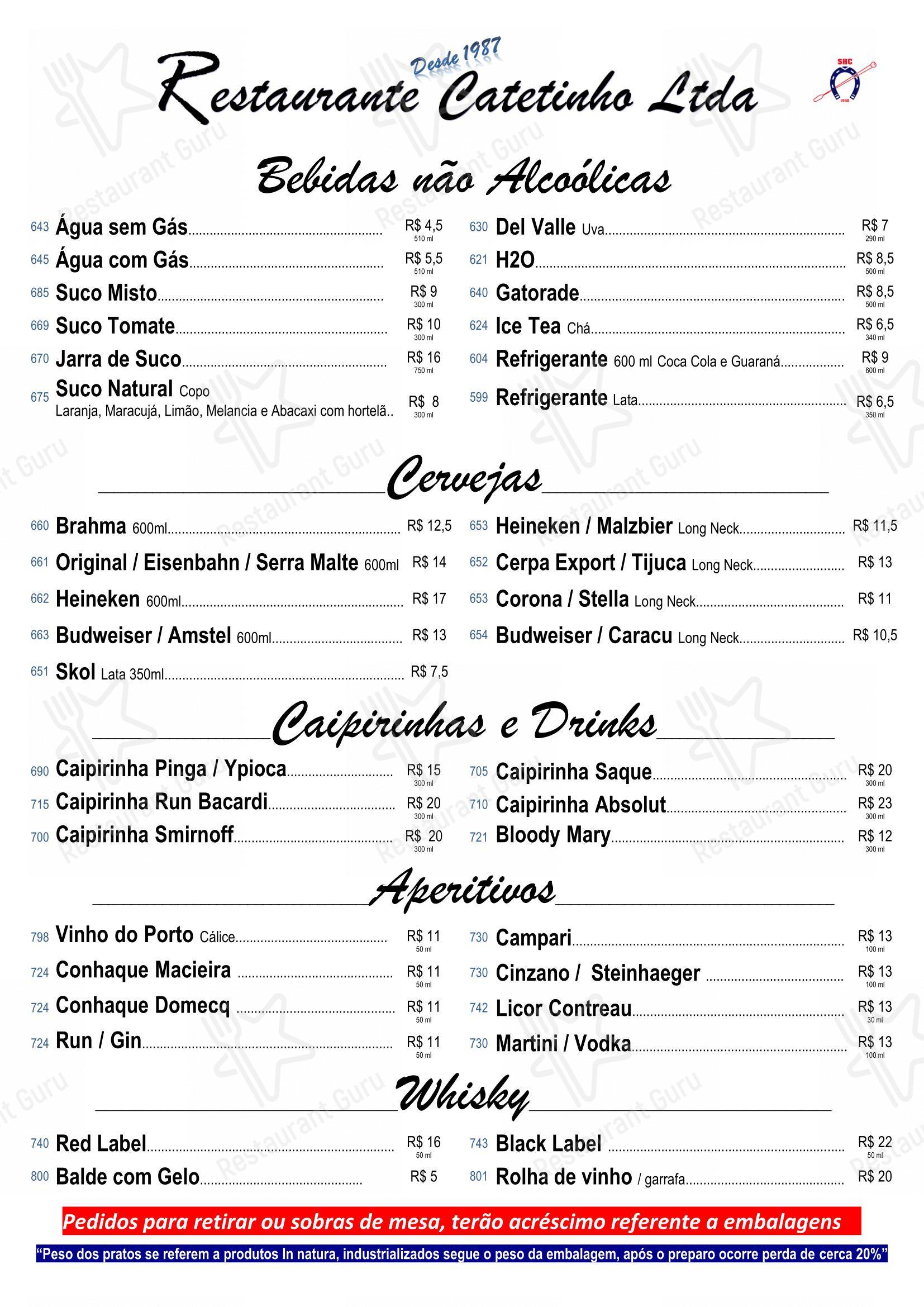 Menu bar para Restaurante Catetinho restaurante