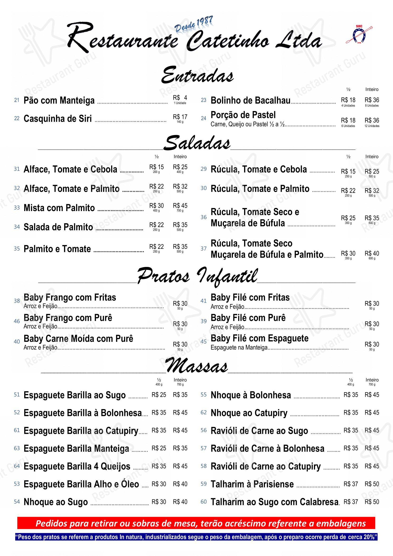 Menu bar para Restaurante Catetinho em Campinas