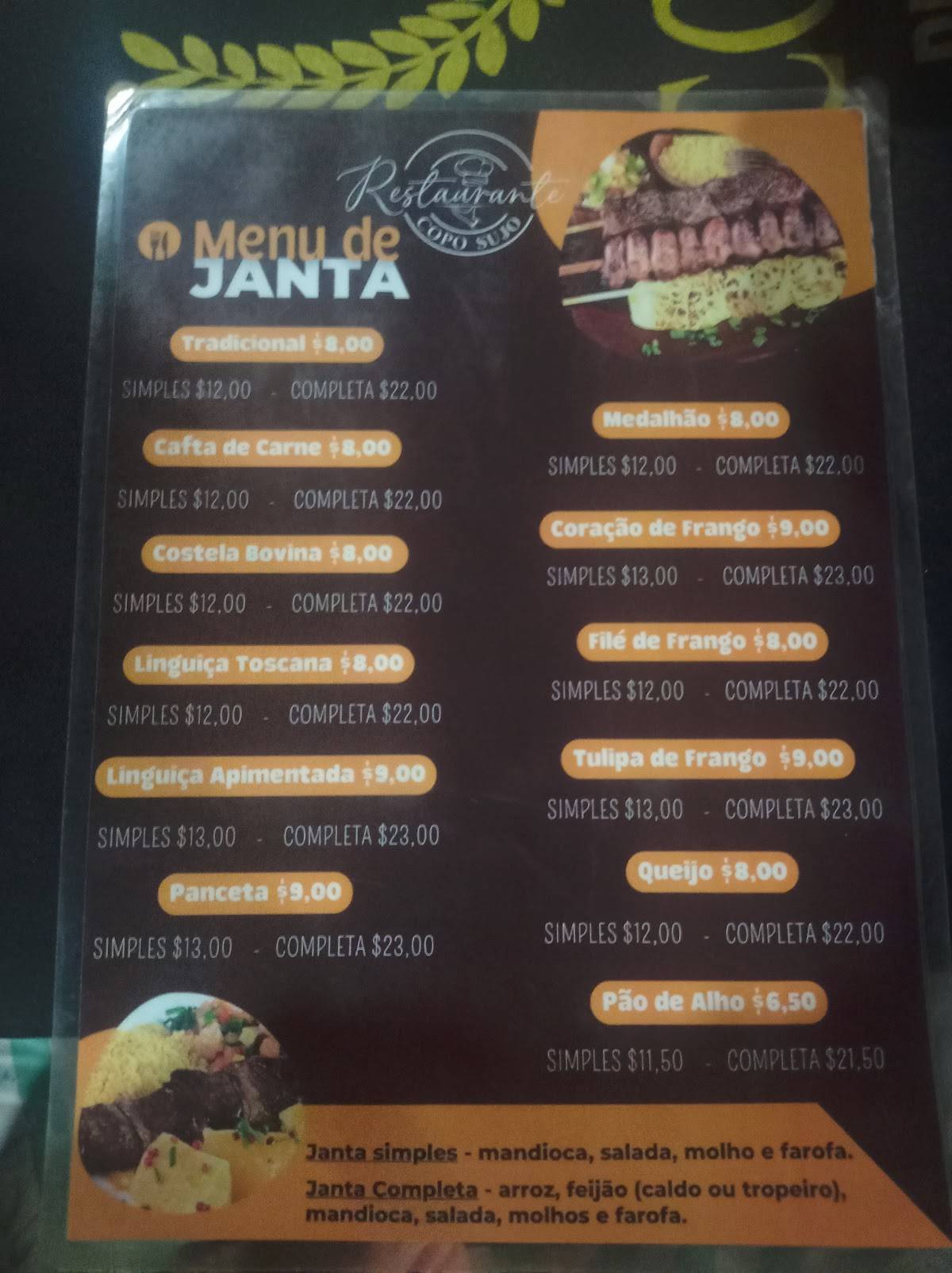 Restaurante Copo Sujo cardápio