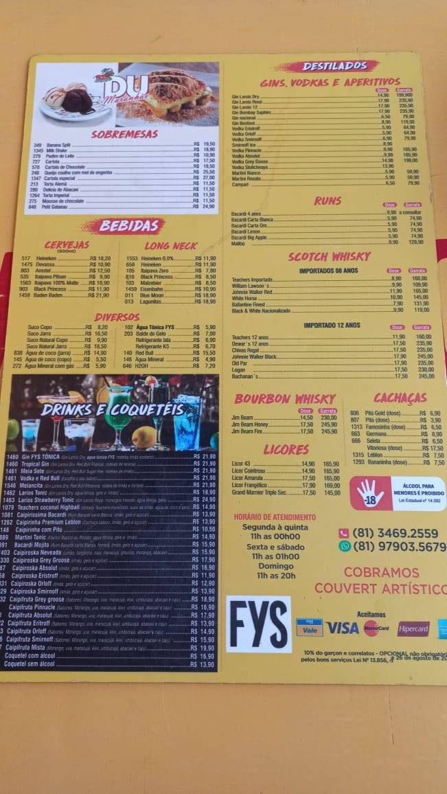 Restaurante Du Maranhão cardápio