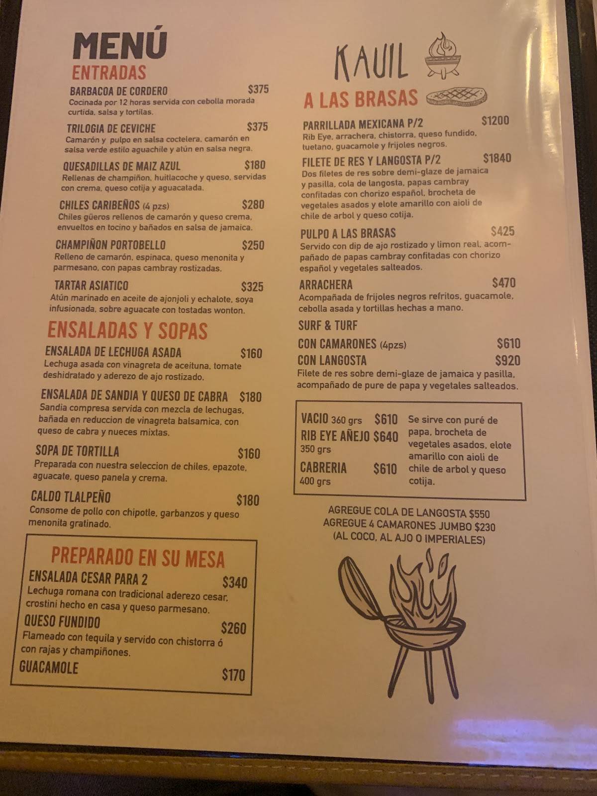 Menu at Restaurante Kauil, Cabo San Lucas