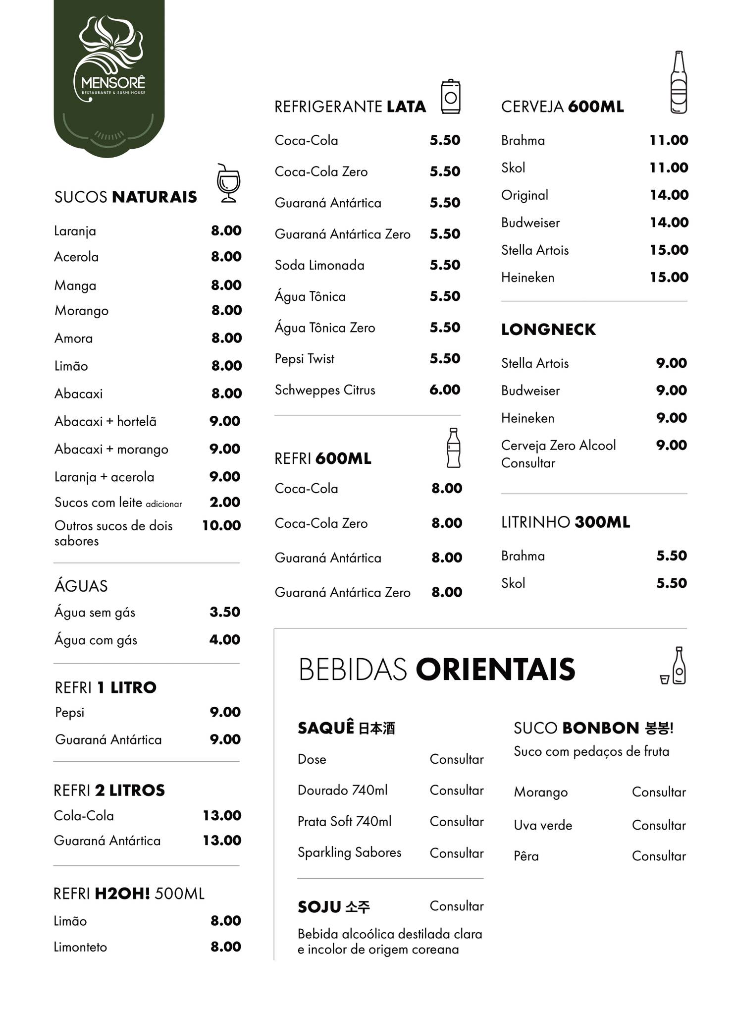 Restaurante Mensorê cardápio