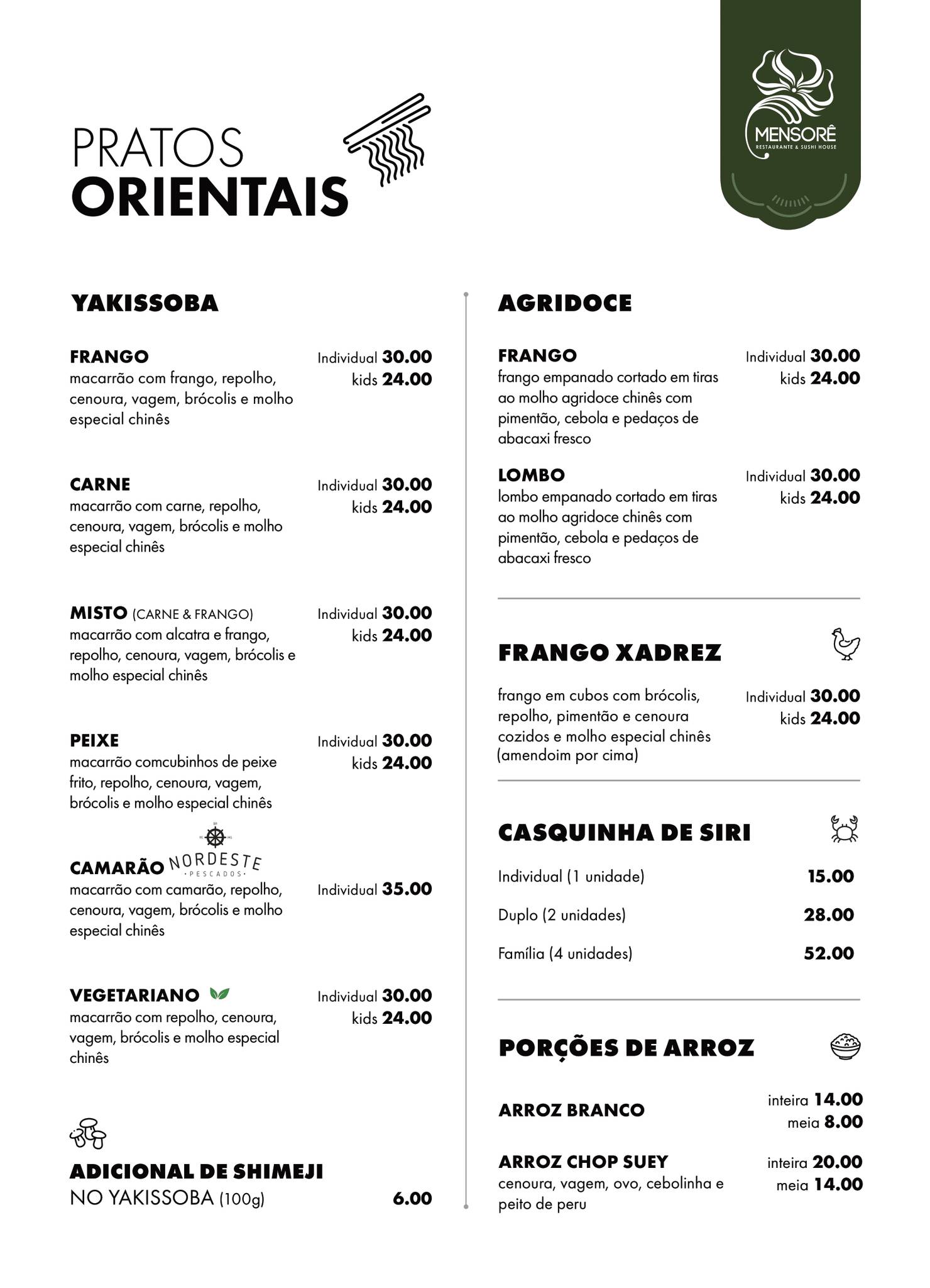Restaurante Mensorê cardápio