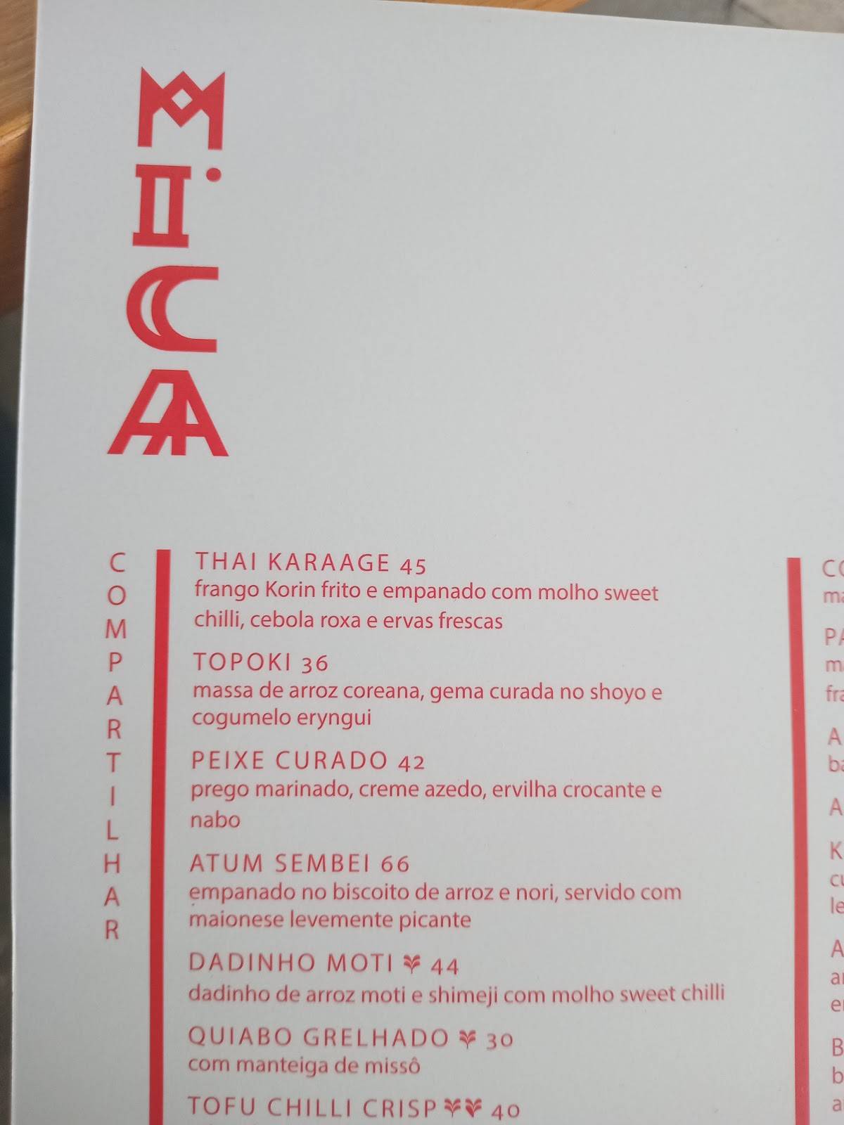 Mica l Izakaya l Restaurante em Pinheiros cardápio