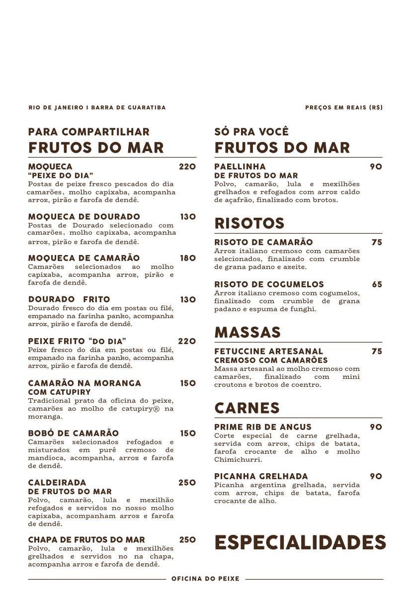 Restaurante Oficina do Peixe cardápio
