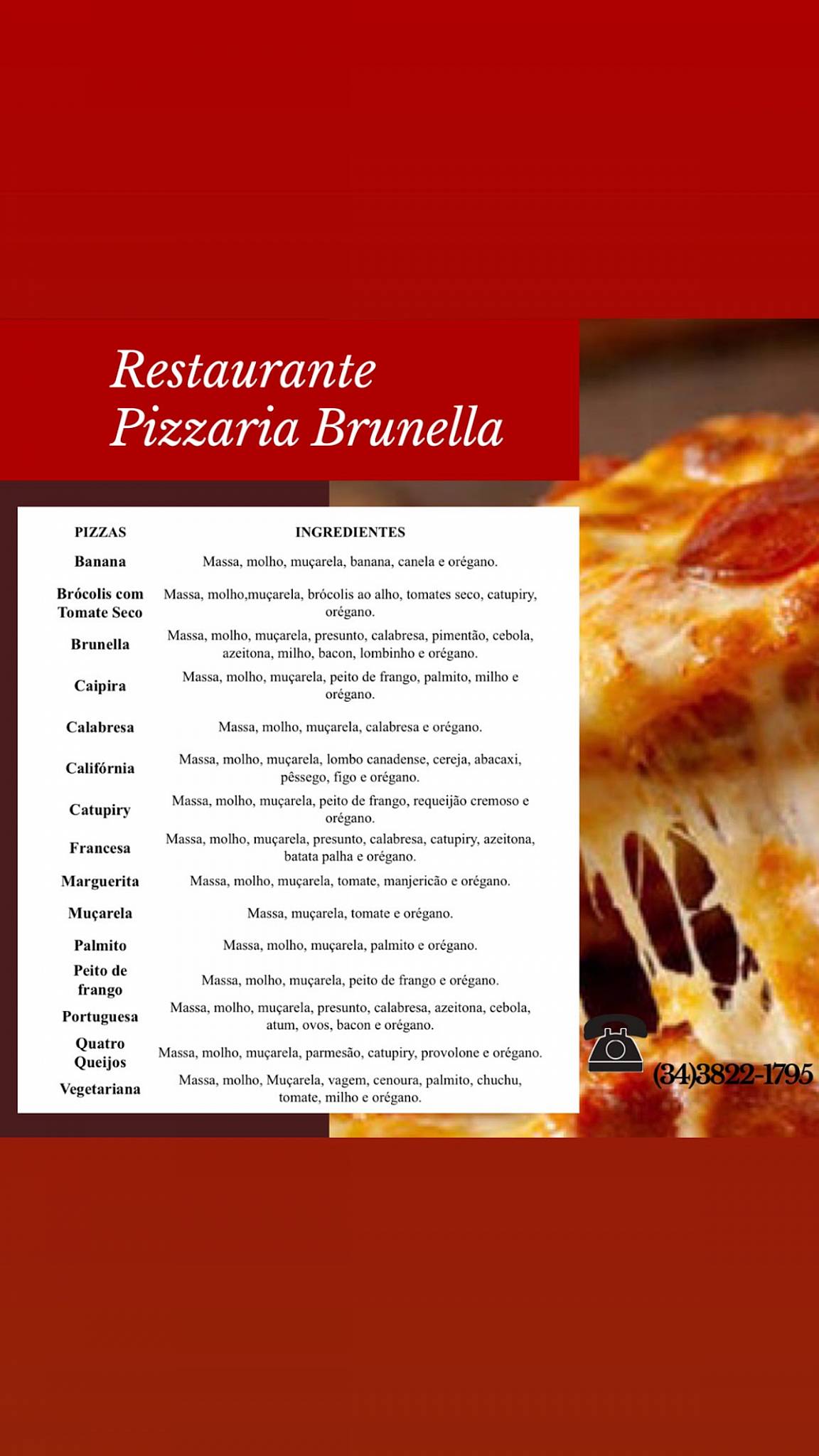 Restaurante e Pizzaria Brunella cardápio