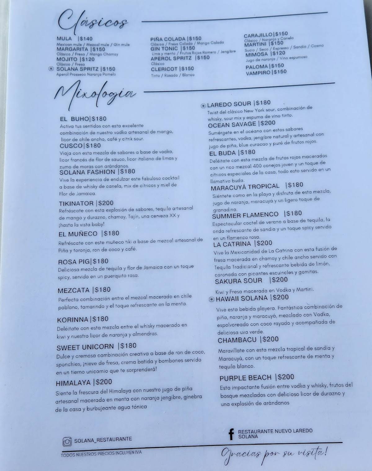 Menu at Restaurante Solana Nuevo Laredo, Nuevo Laredo