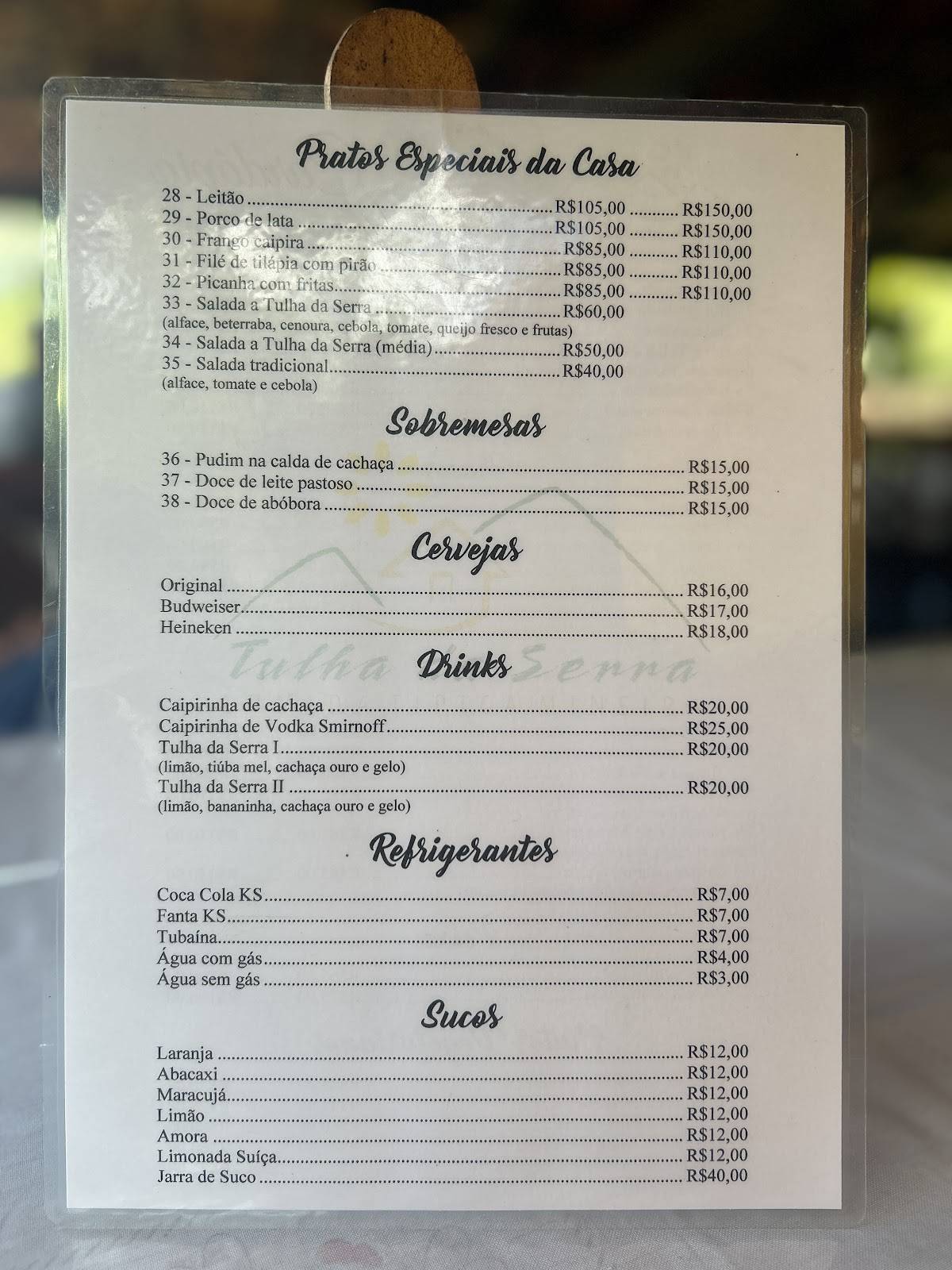 Restaurante Tulha da Serra cardápio