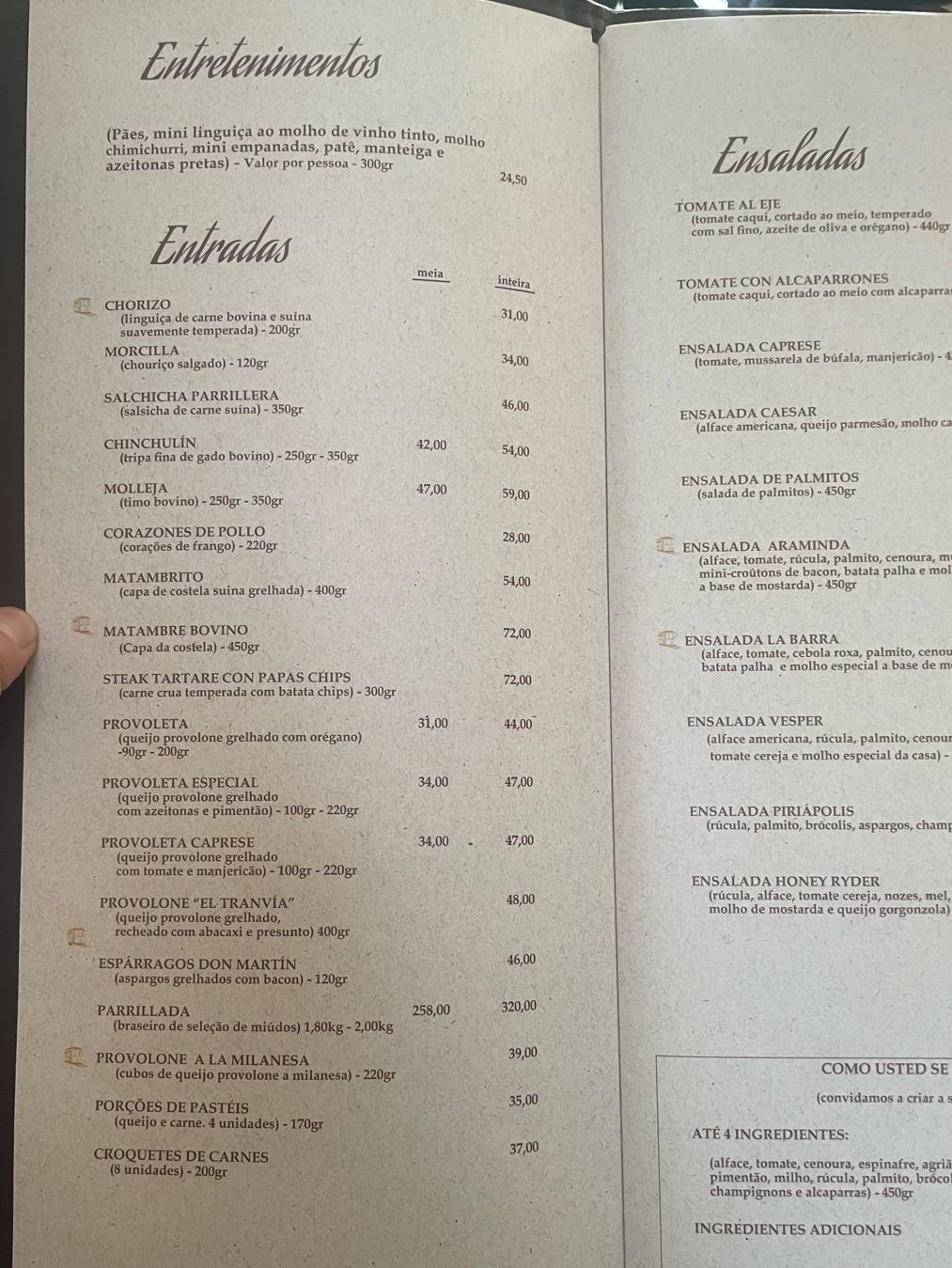 Restaurante El Tranvia Higienópolis cardápio