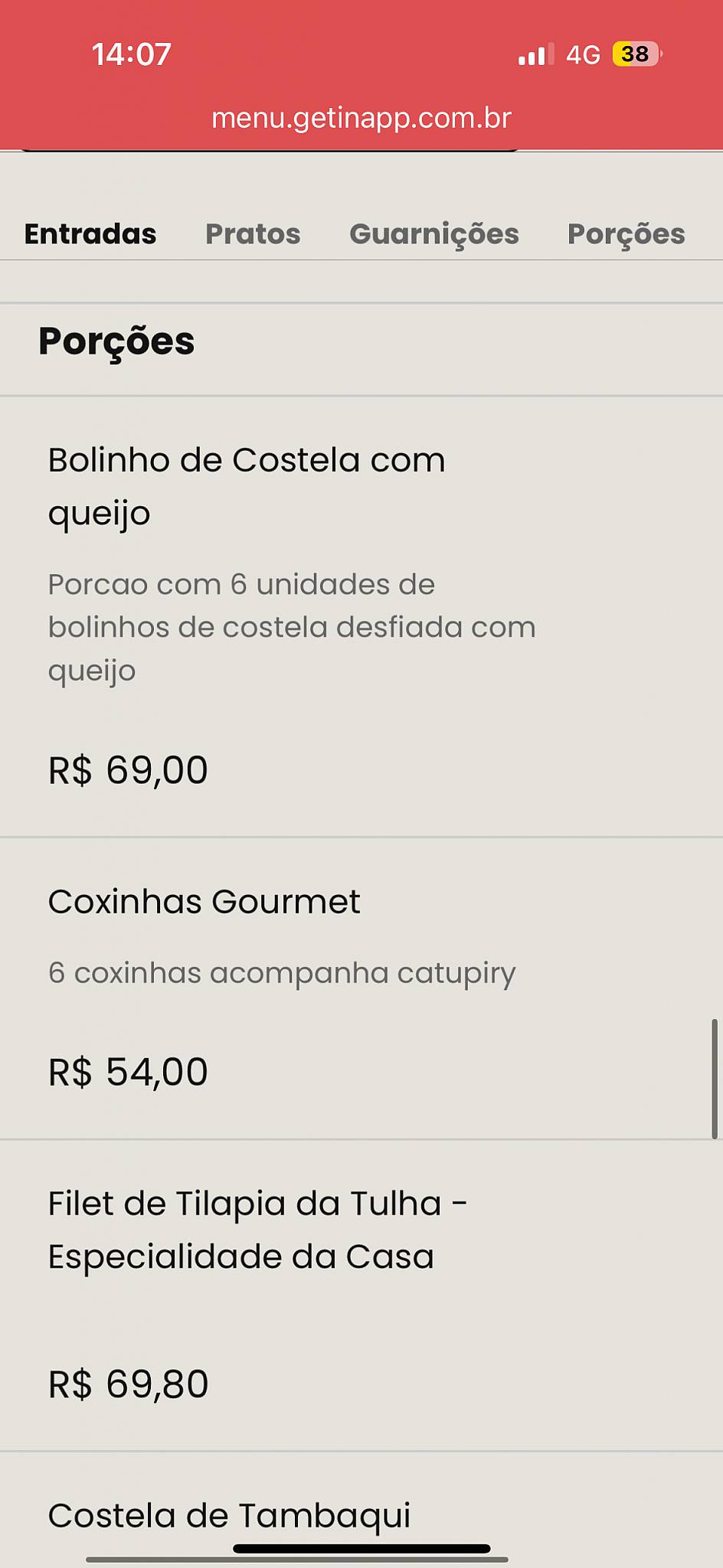 Restaurante da Tulha cardápio
