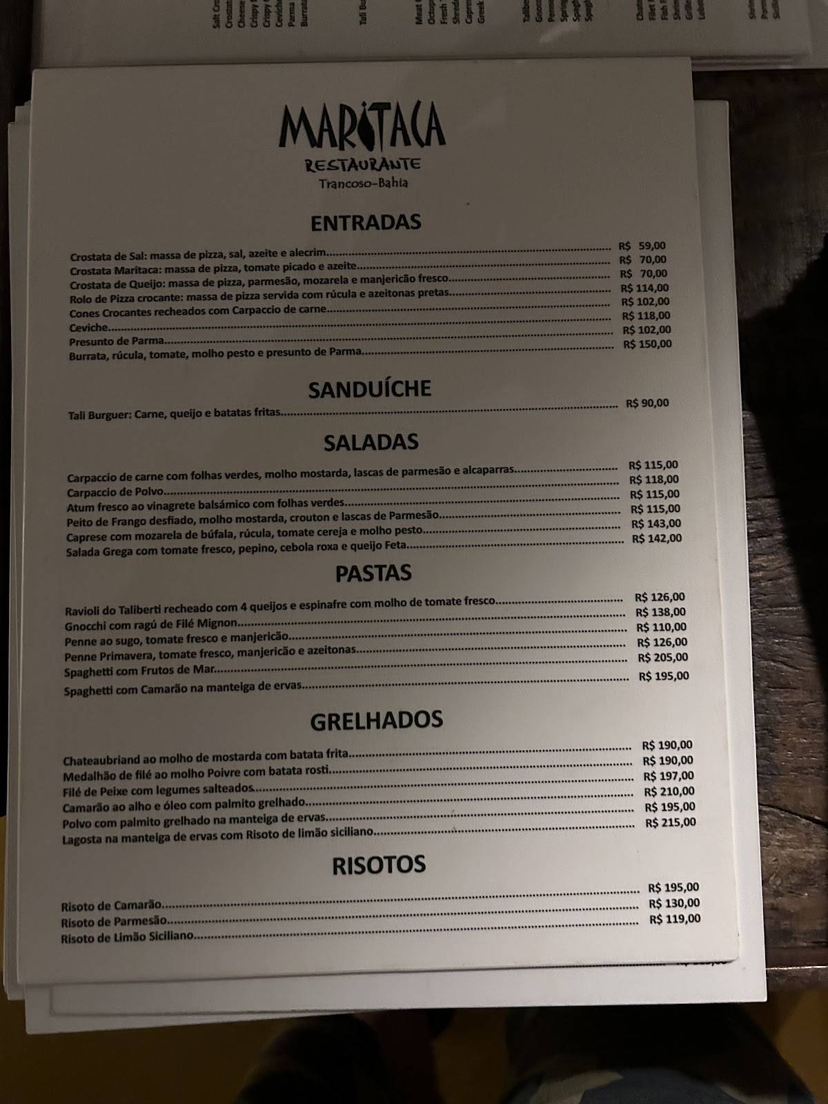 Restaurante e Pizzaria Maritaca cardápio