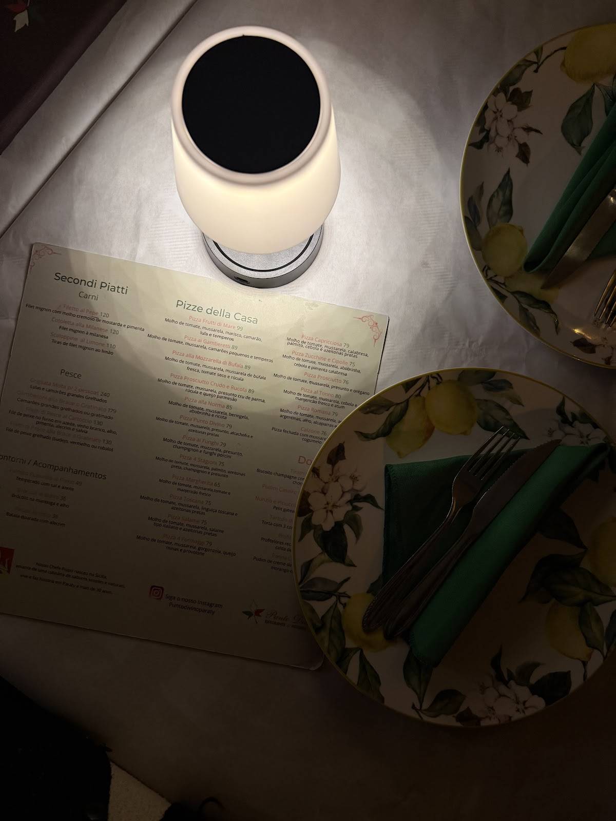 Restaurante e Pizzaria Punto Divino cardápio