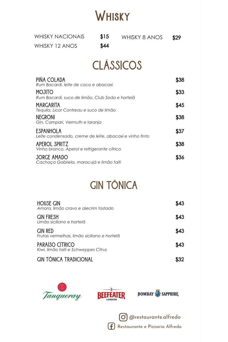 Restaurante e pizzaria Alfredo cardápio