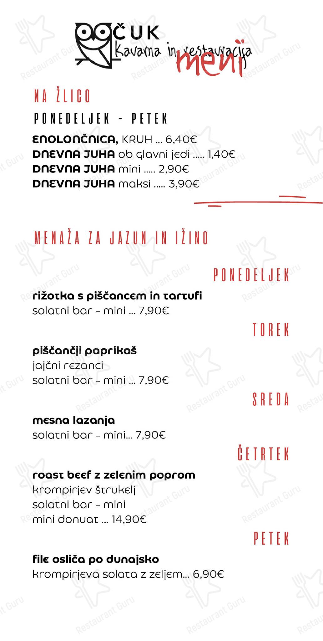 Menu di Restavracija Dobri Čuk 