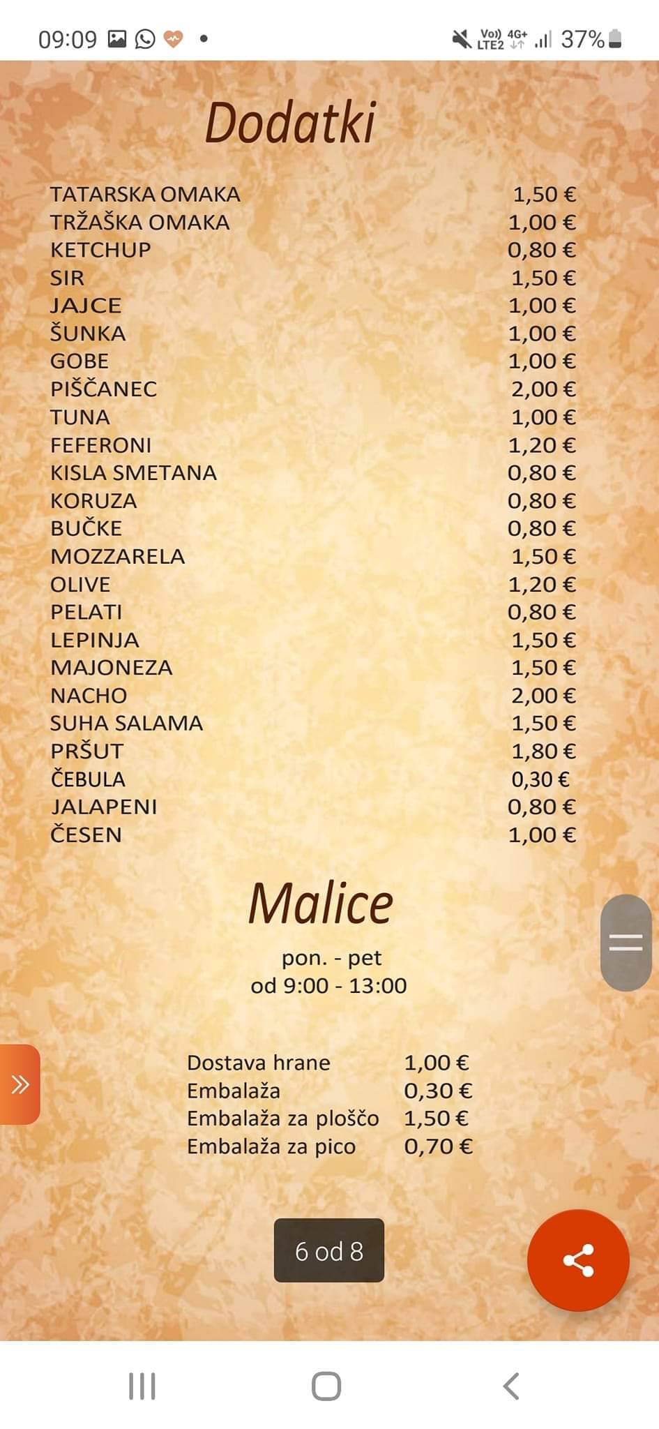 Menu di Restavracija Pizerija Turist 