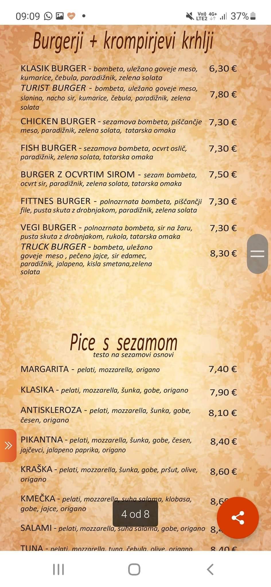 Menu di Restavracija Pizerija Turist 