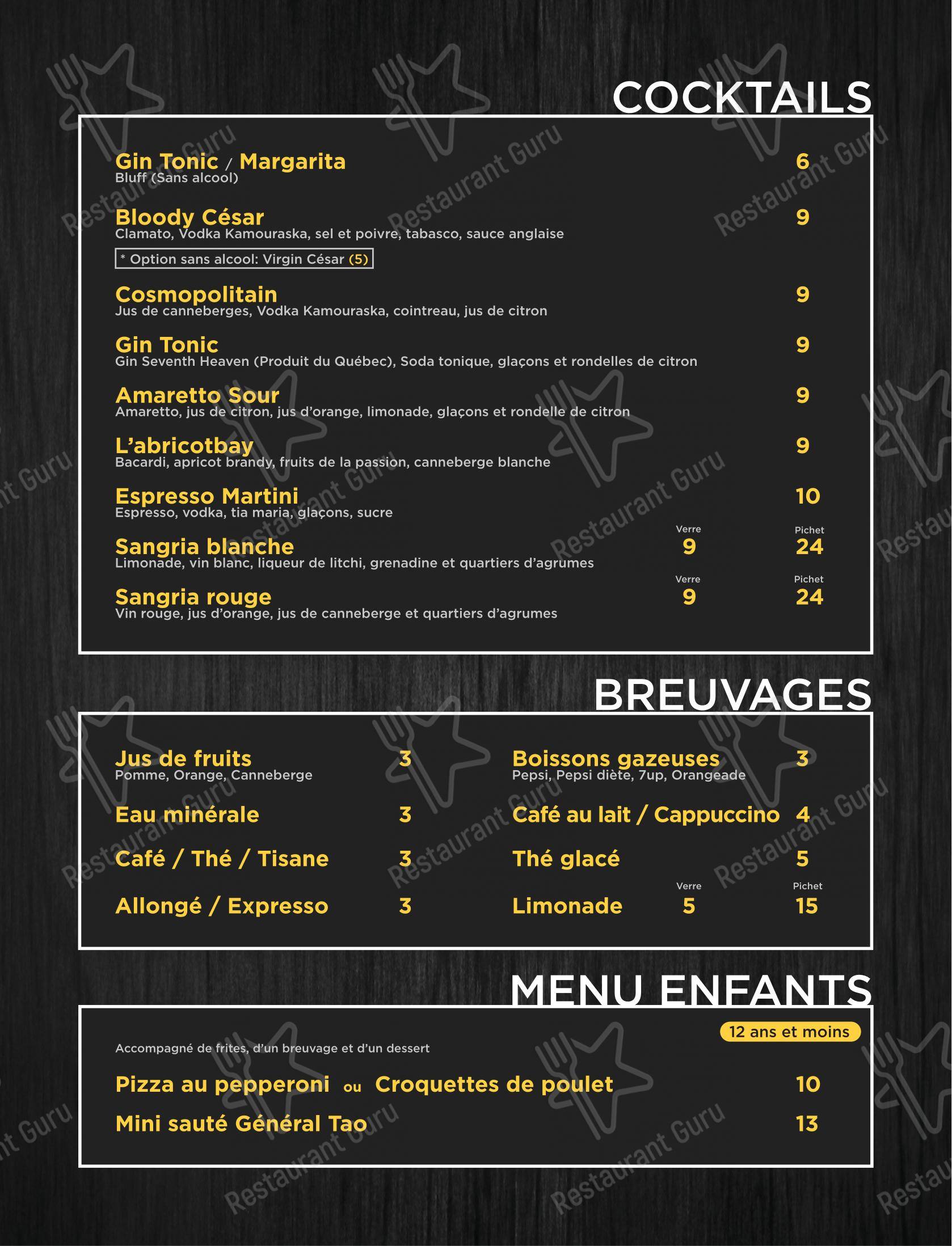 Menu bar pour Resto-Pub Le Saint-Pascal dans Saint-Pascal