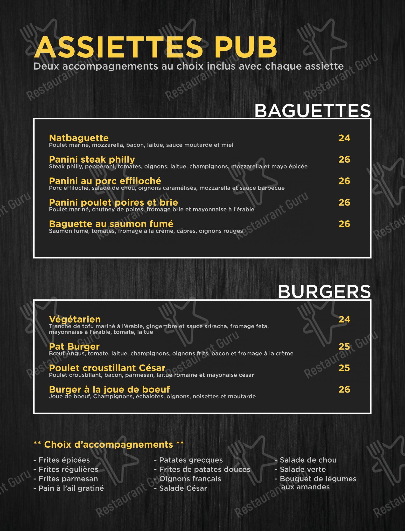 Menu bar pour Resto-Pub Le Saint-Pascal dans Saint-Pascal