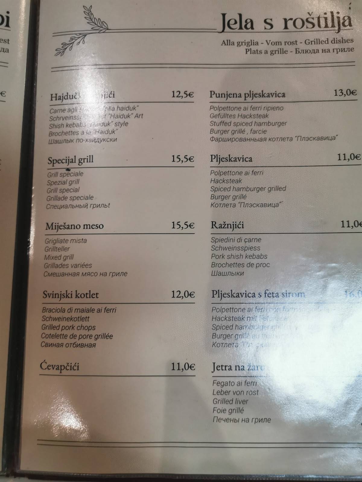 Menu di Restoran Adriatik 